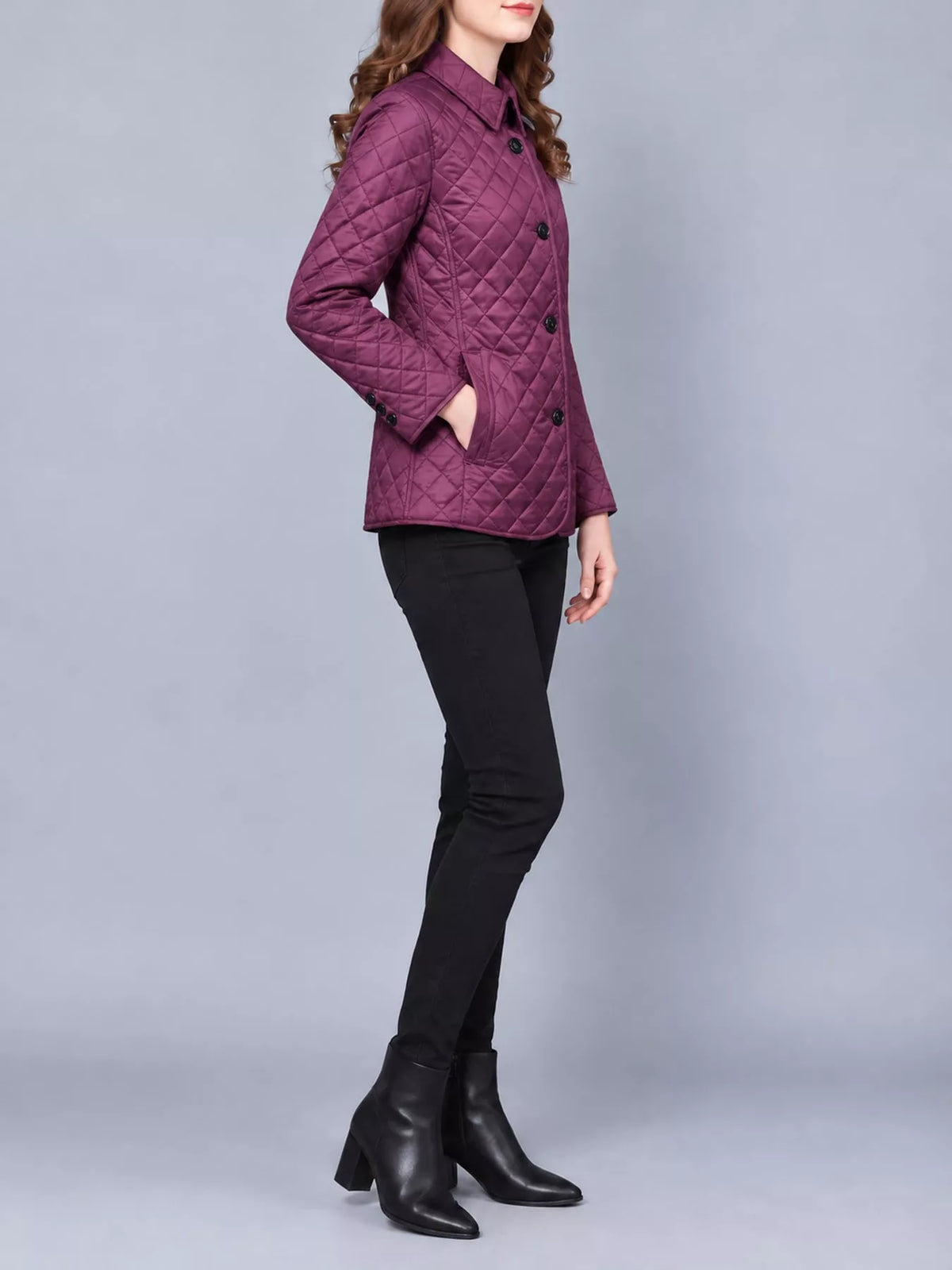 Quilted Lightweight Button-Down Jacket — side view