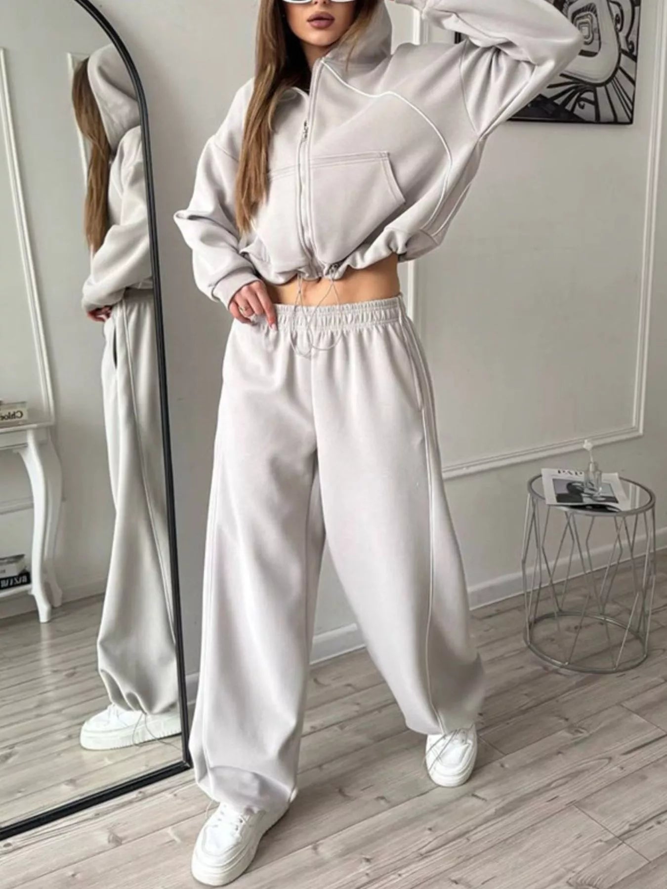 Trendsi Fleece Zip-Up Hoodie and Joggers Set -
