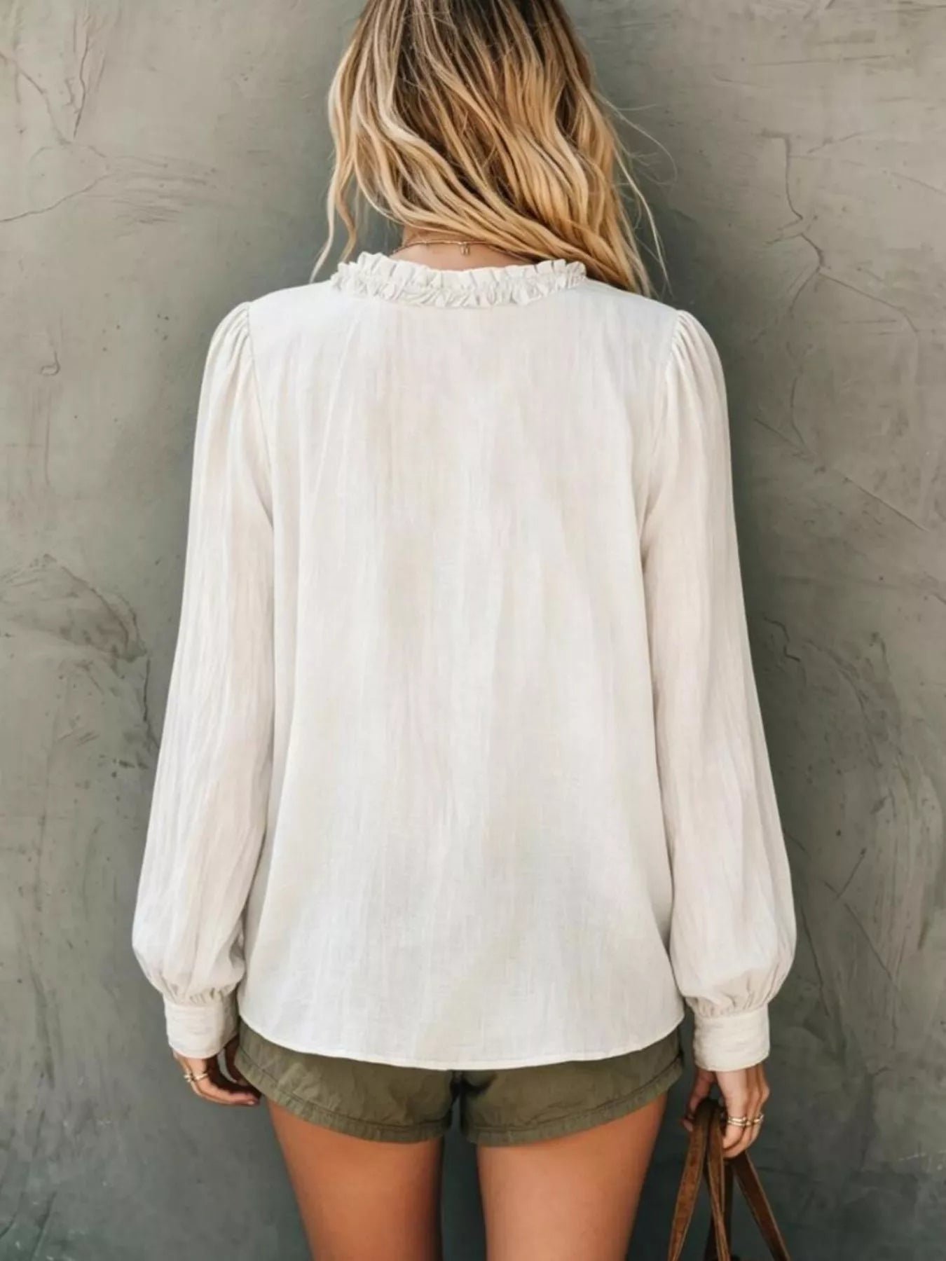 Trendsi Frill V-Neck Long Sleeve Blouse -