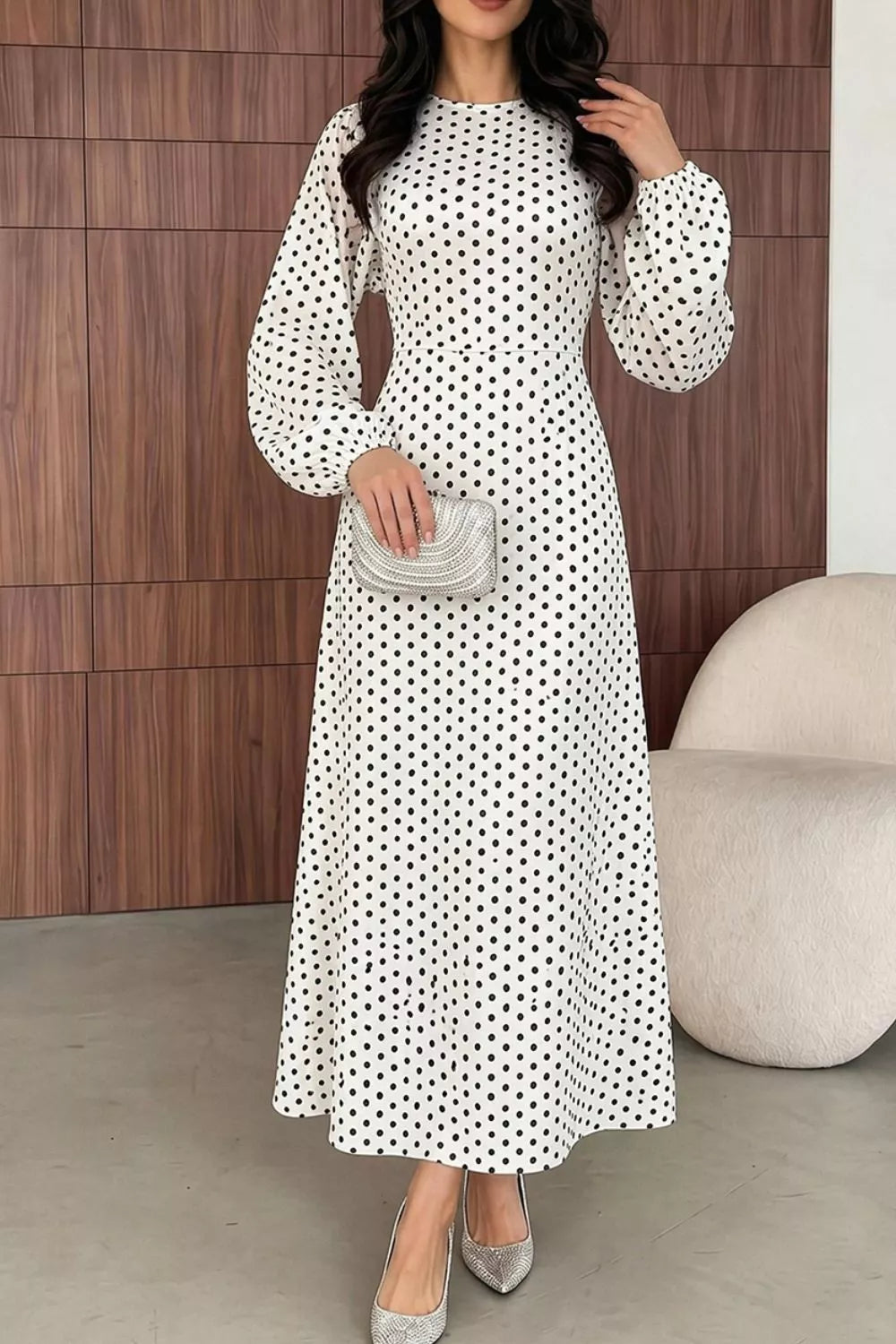 Polka dot long sleeve maxi dress
