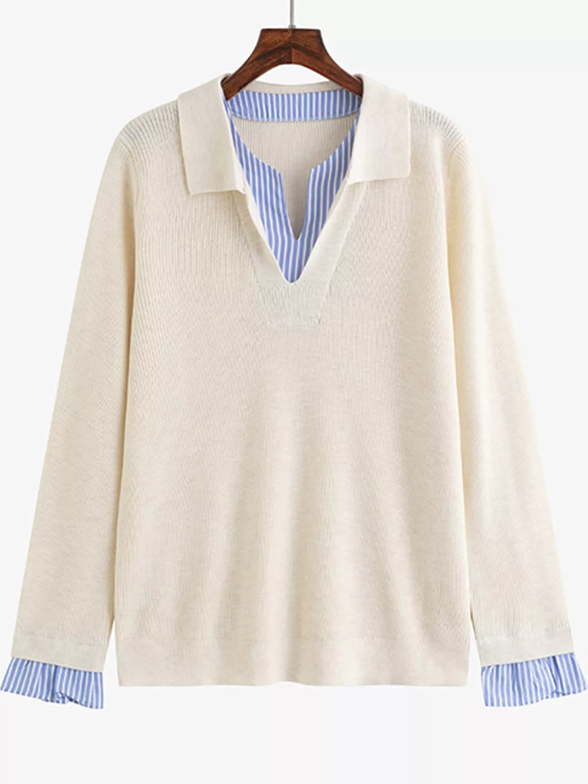 Cream layered look striped sweater