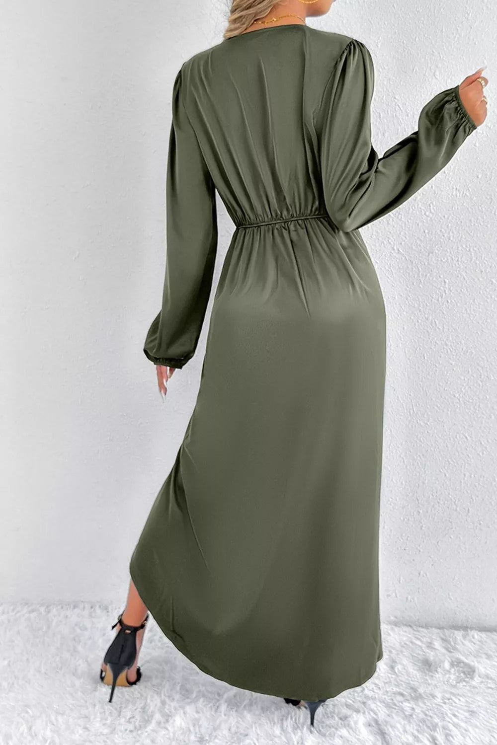 Trendsi Satin Balloon Sleeve Midi Dress -