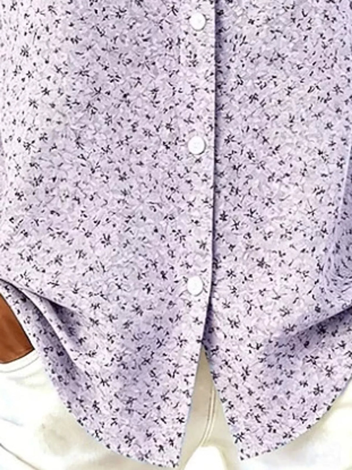 Purple microfloral hem detail long sleeve shirt
