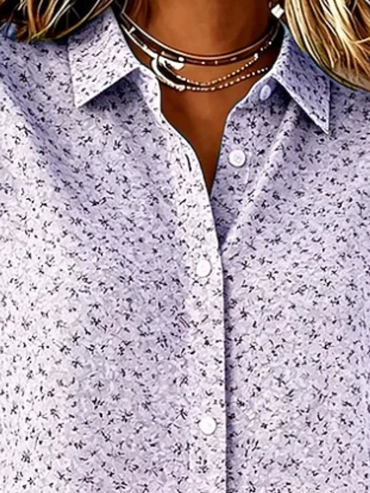 Purple microfloral collar detail long sleeve shirt