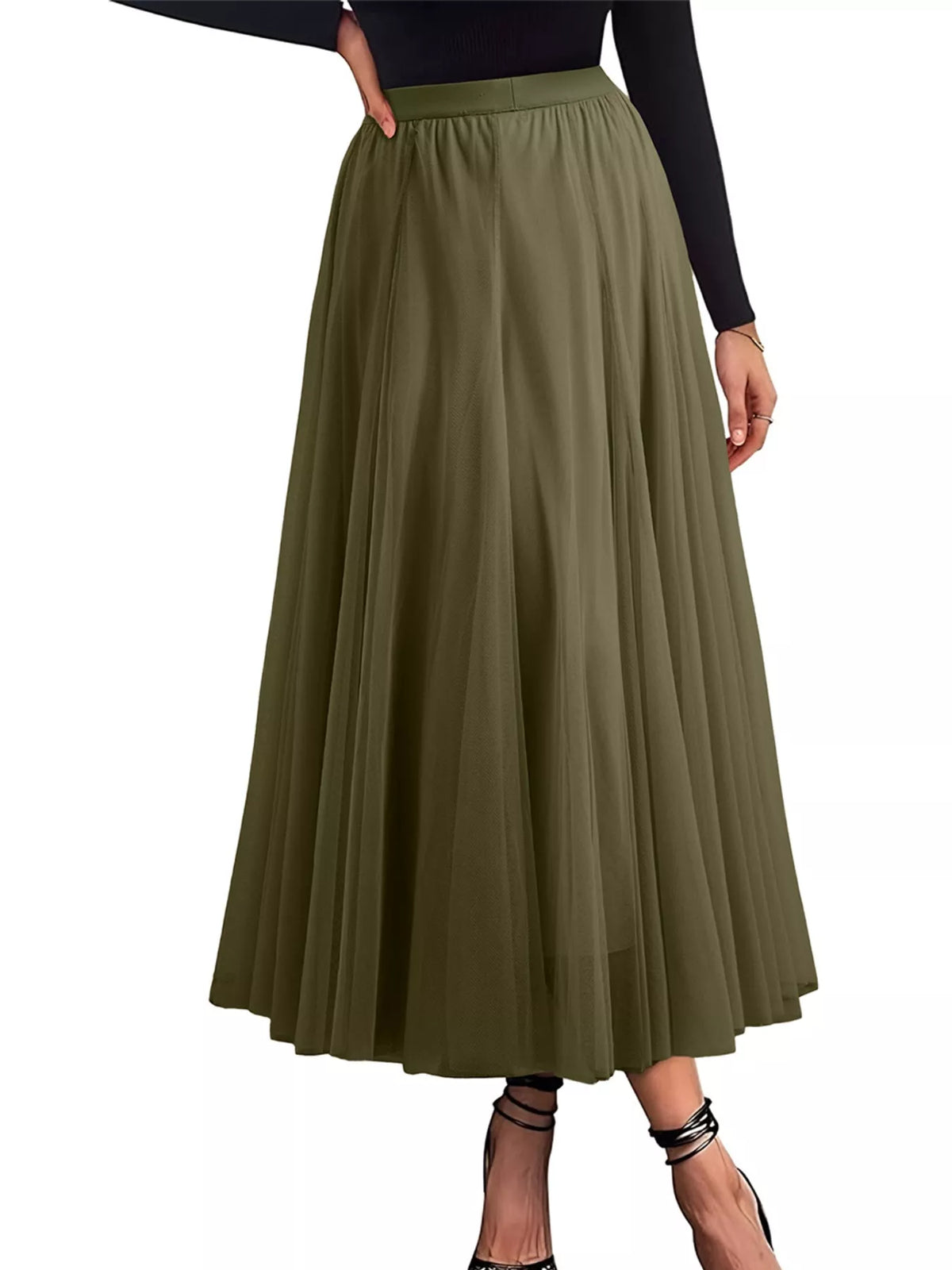 Trendsi Tulle A-Line Midi Skirt -