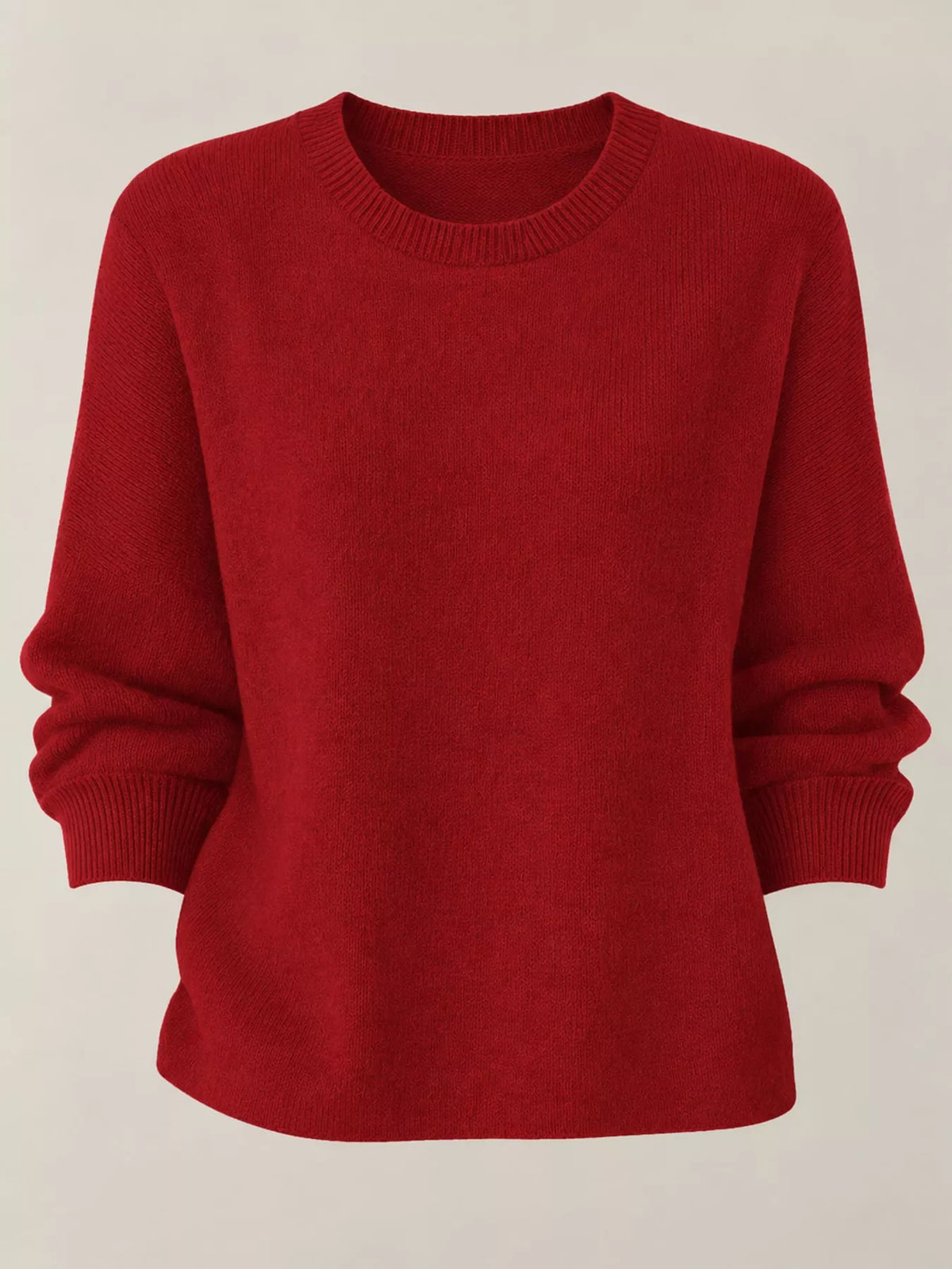 Red crew neck sweater, back view
