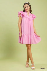 Trendsi Umgee Flutter Sleeve Tiered Dress -