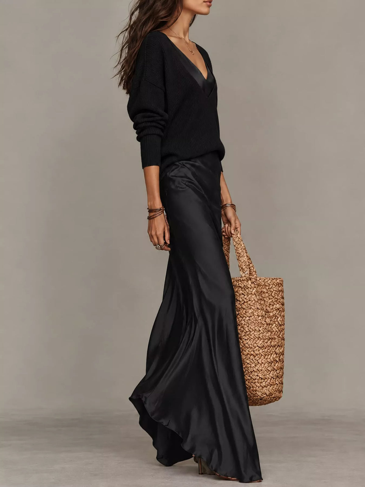 Satin Maxi Dress Two-Piece Set — side view