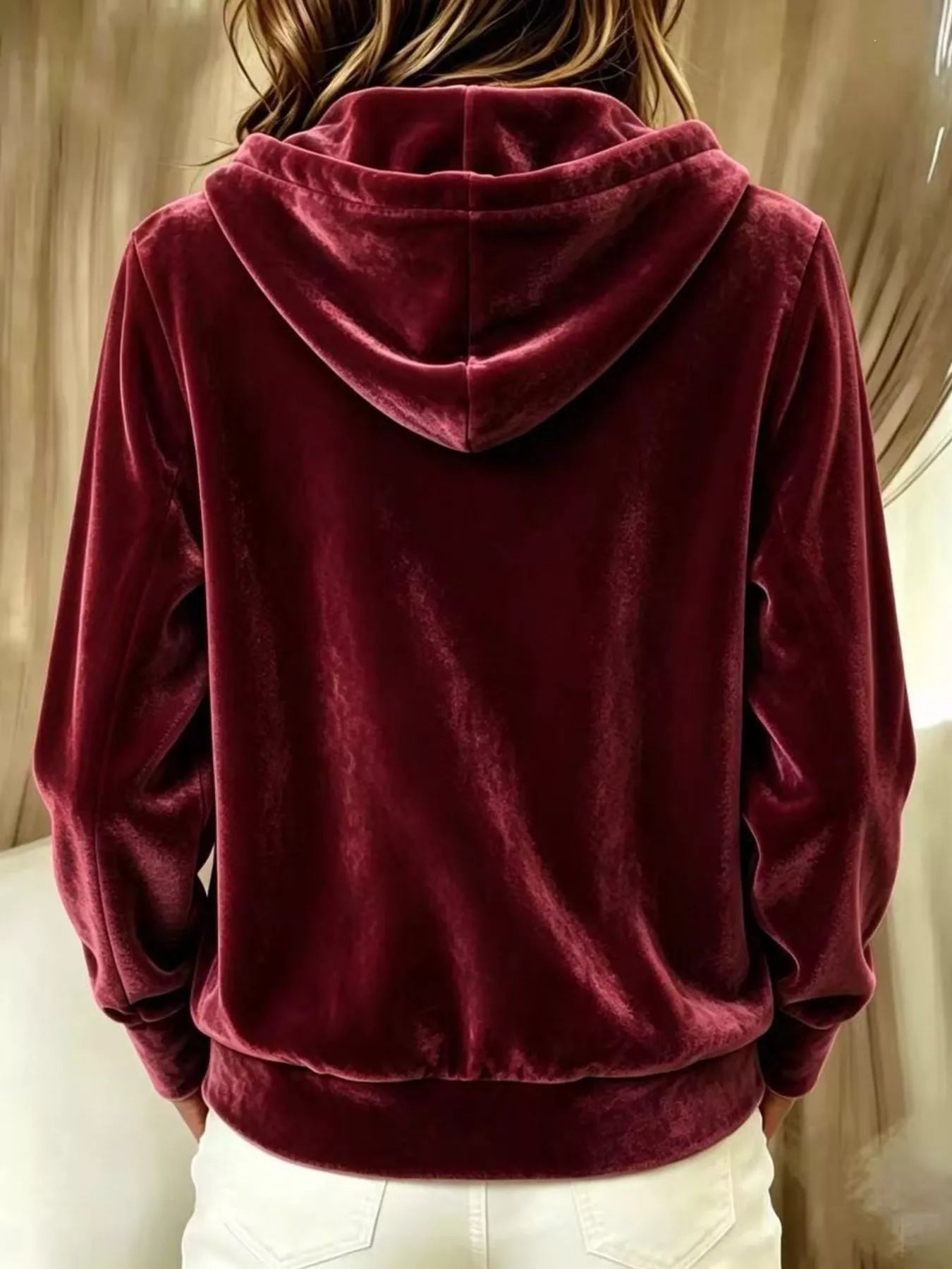 Trendsi Full Size Velvet Button-Down Hooded Outerwear Plus Size -