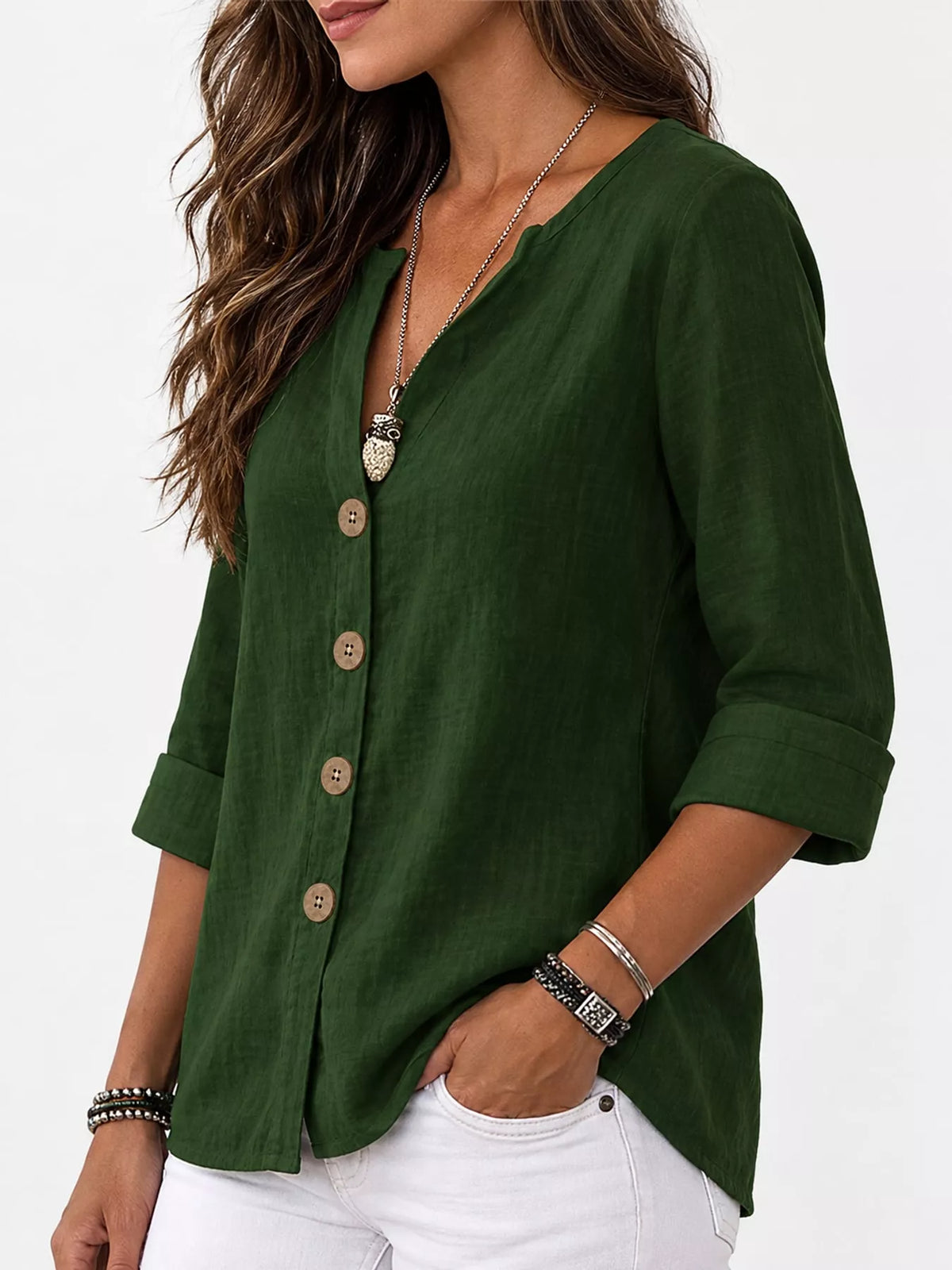 Notched-neck shirt, green side