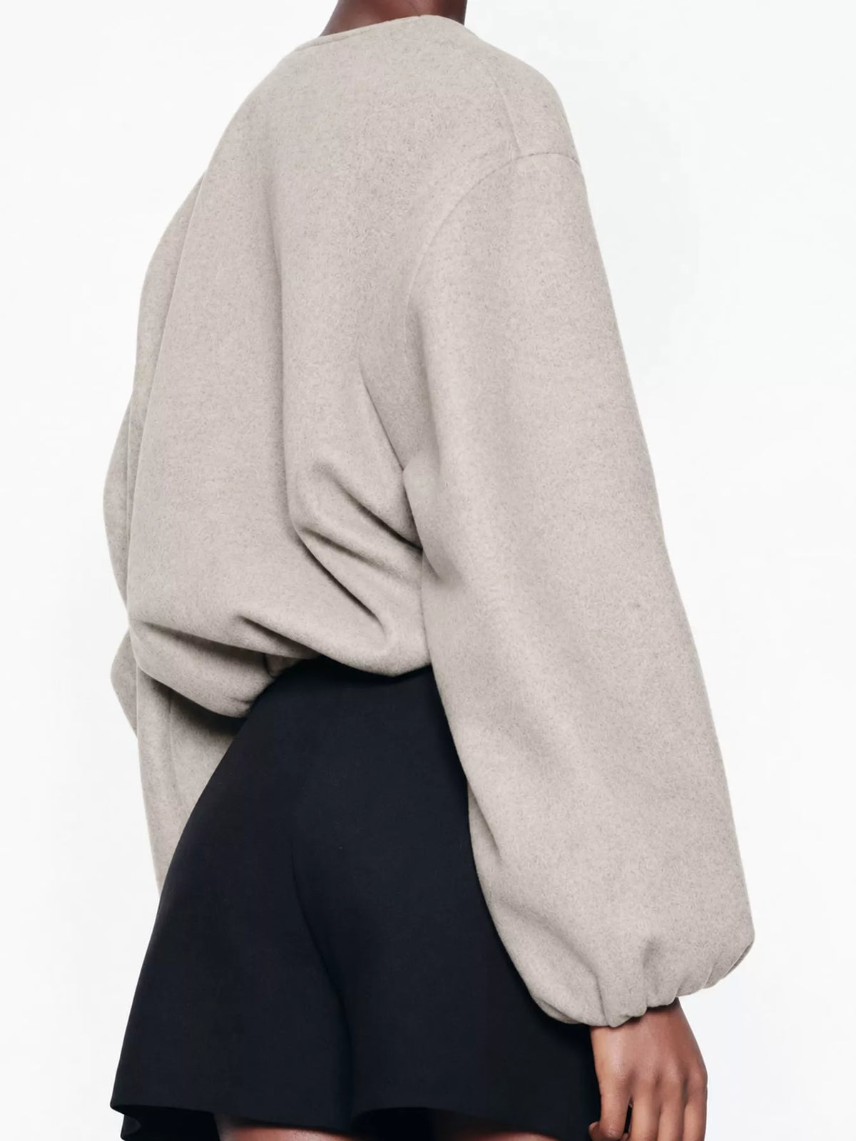 Cropped Round-Neck Zip-Up Jacket — back view