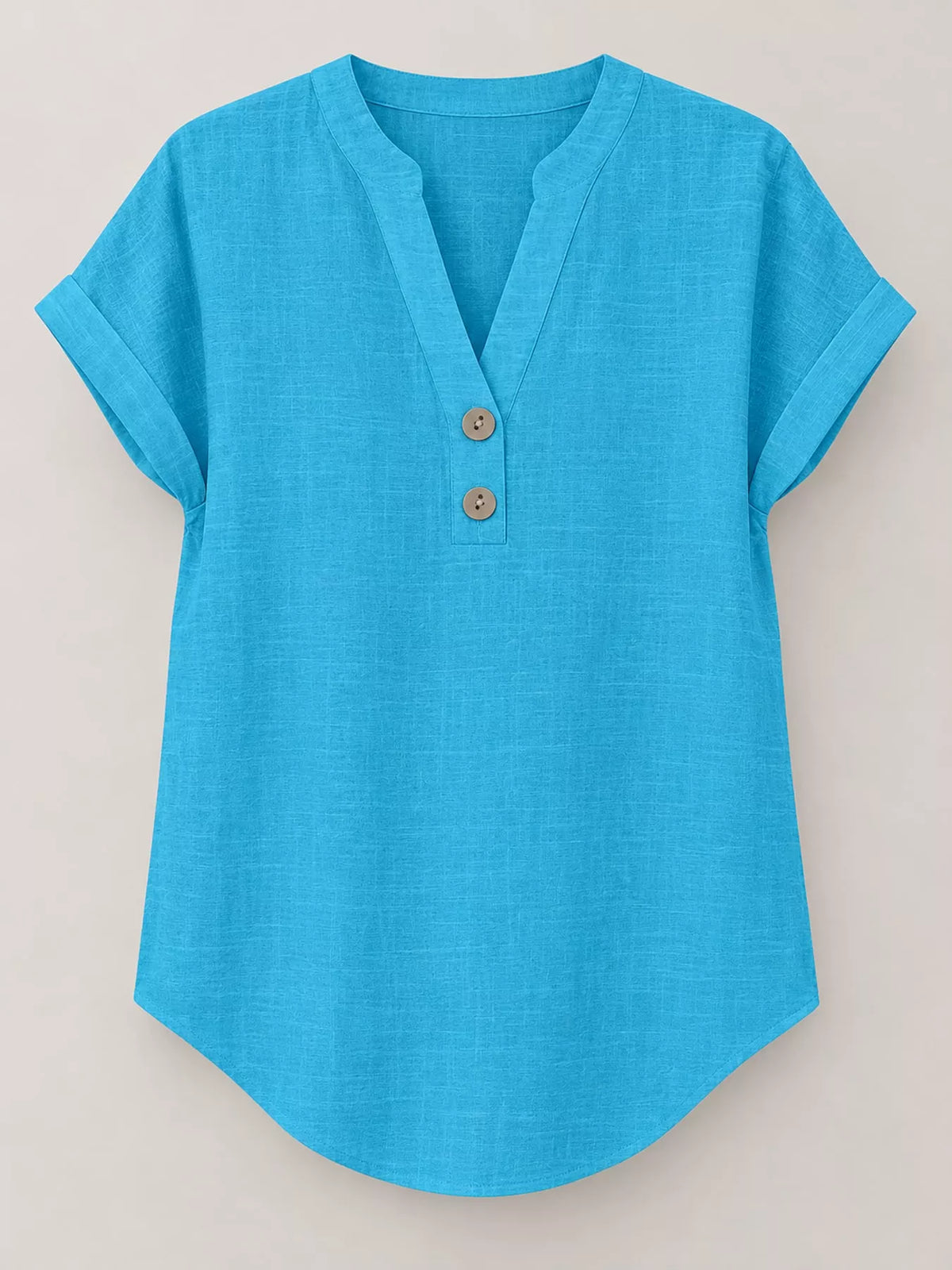 Turquoise button detail short sleeve blouse, front view