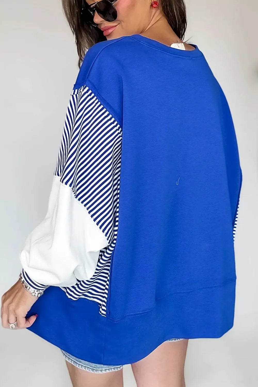 Trendsi Leopard and Striped Patchwork Sleeves Sweatshirt -