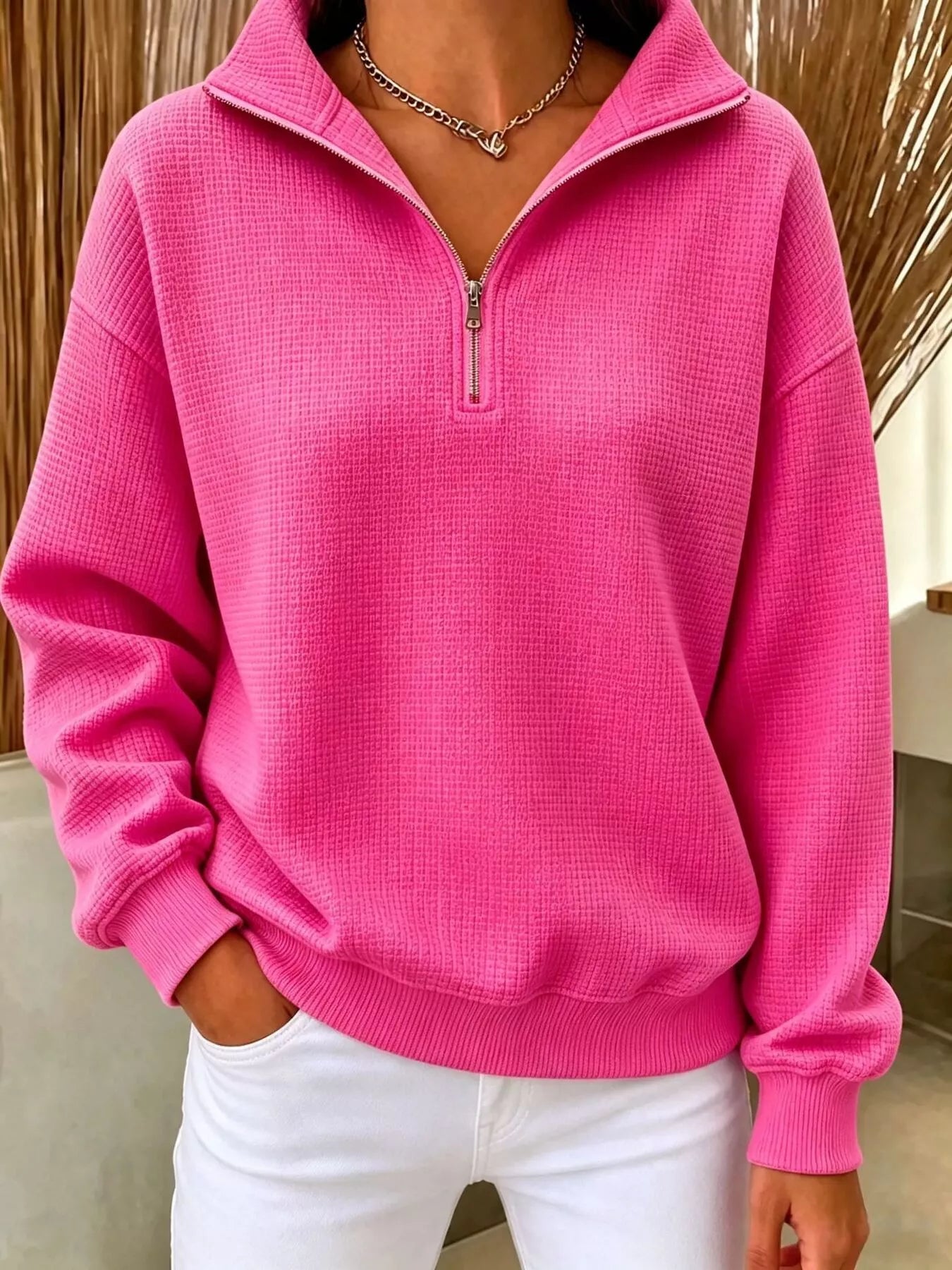 Trendsi Full Size Waffle Knit Quarter-Zip Sweatshirt Plus Size -