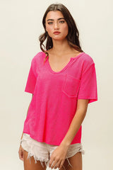 Trendsi BiBi Waved Rib U Neck Top With Front Pocket -
