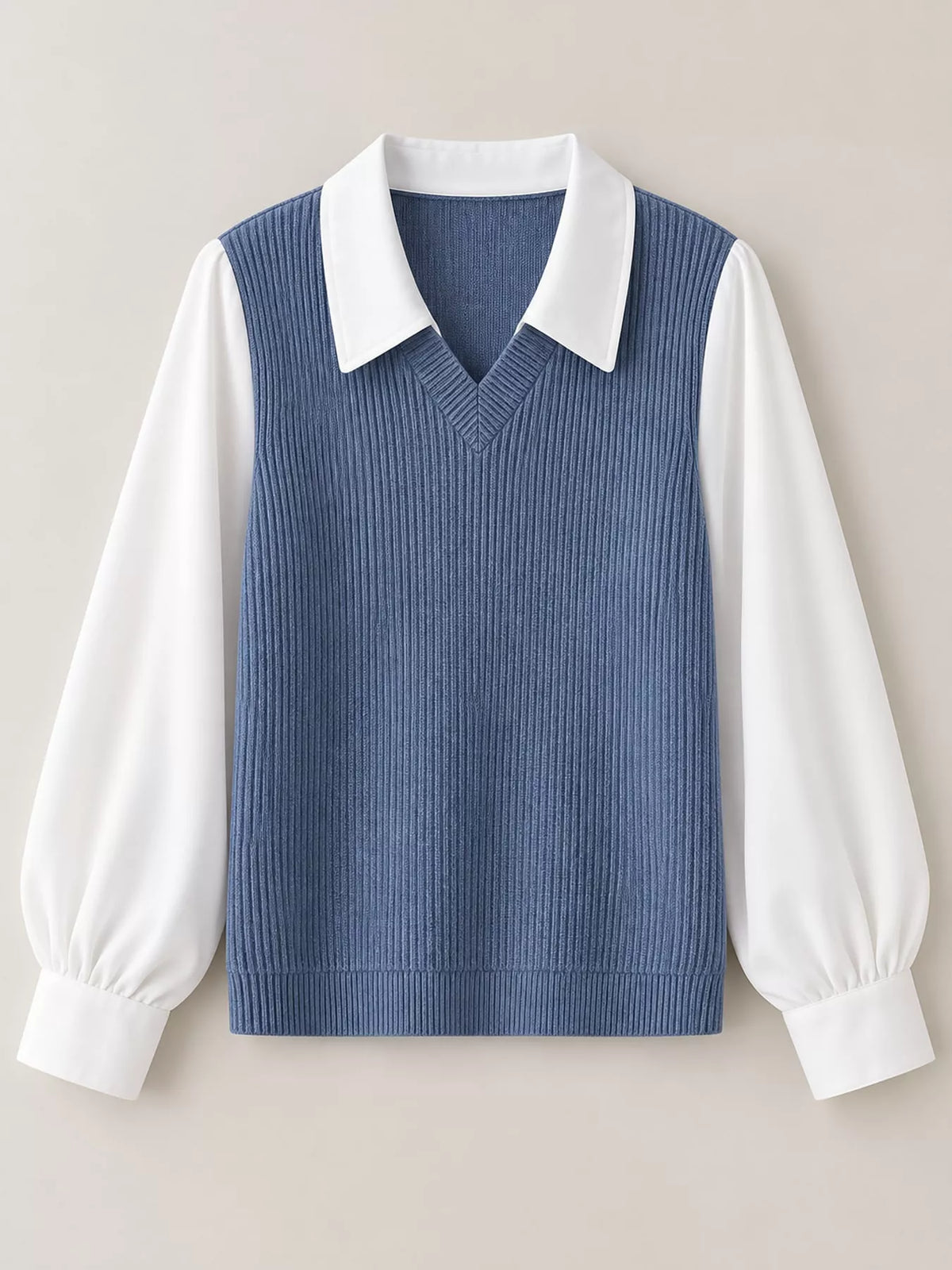 Layered blouse, blue and white flat lay