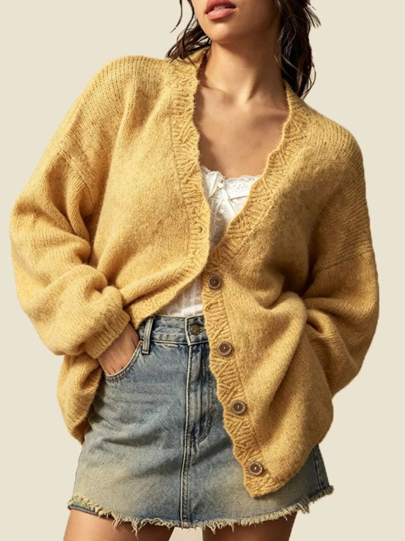 Trendsi V-Neck Button-Down Knit Cardigan -