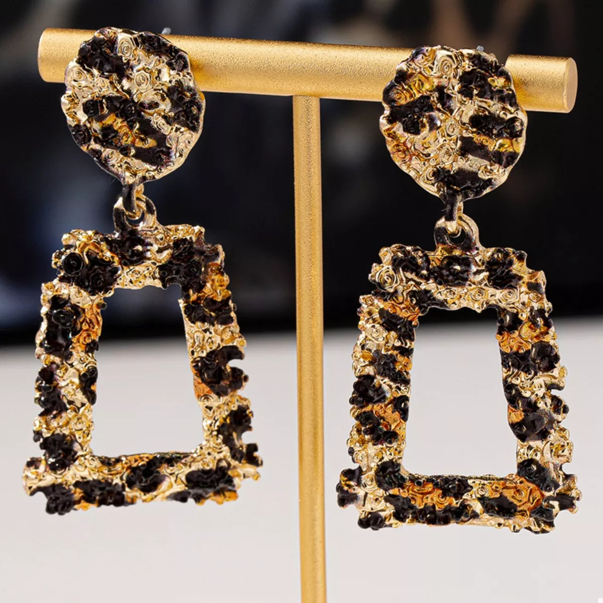 Trendsi 18K Gold-Plated Leopard Dangle Earrings -