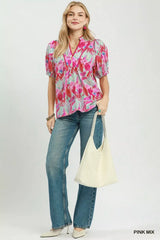 Trendsi Umgee Abstract Print Puff Sleeve Top -