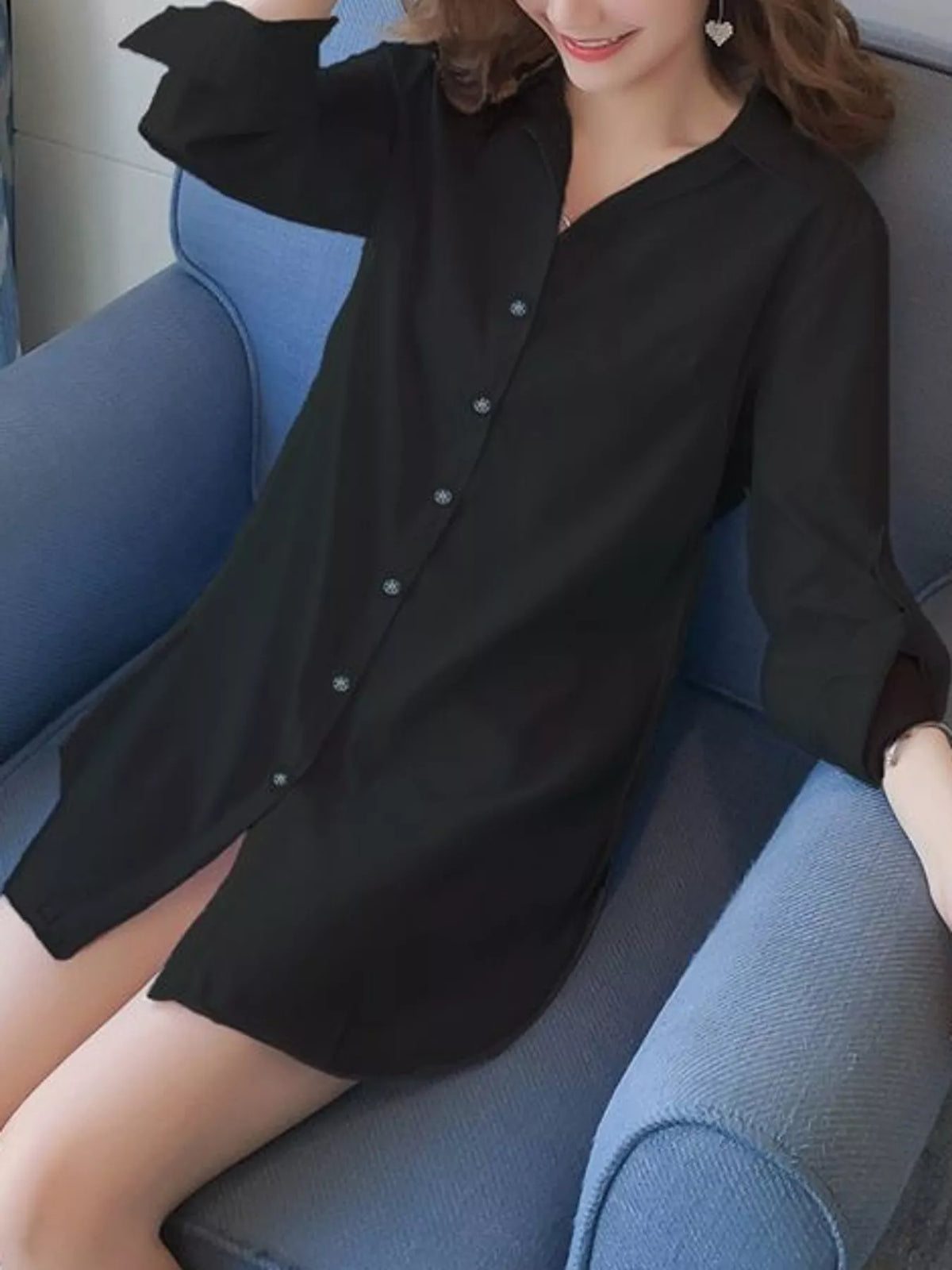 Button-Down Shirt with Roll-Up Sleeves — front view