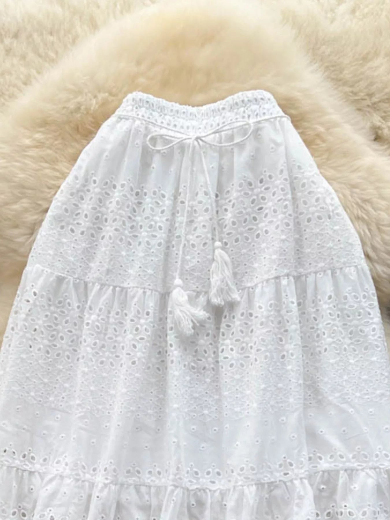 Trendsi Eyelet Tiered Maxi Skirt -