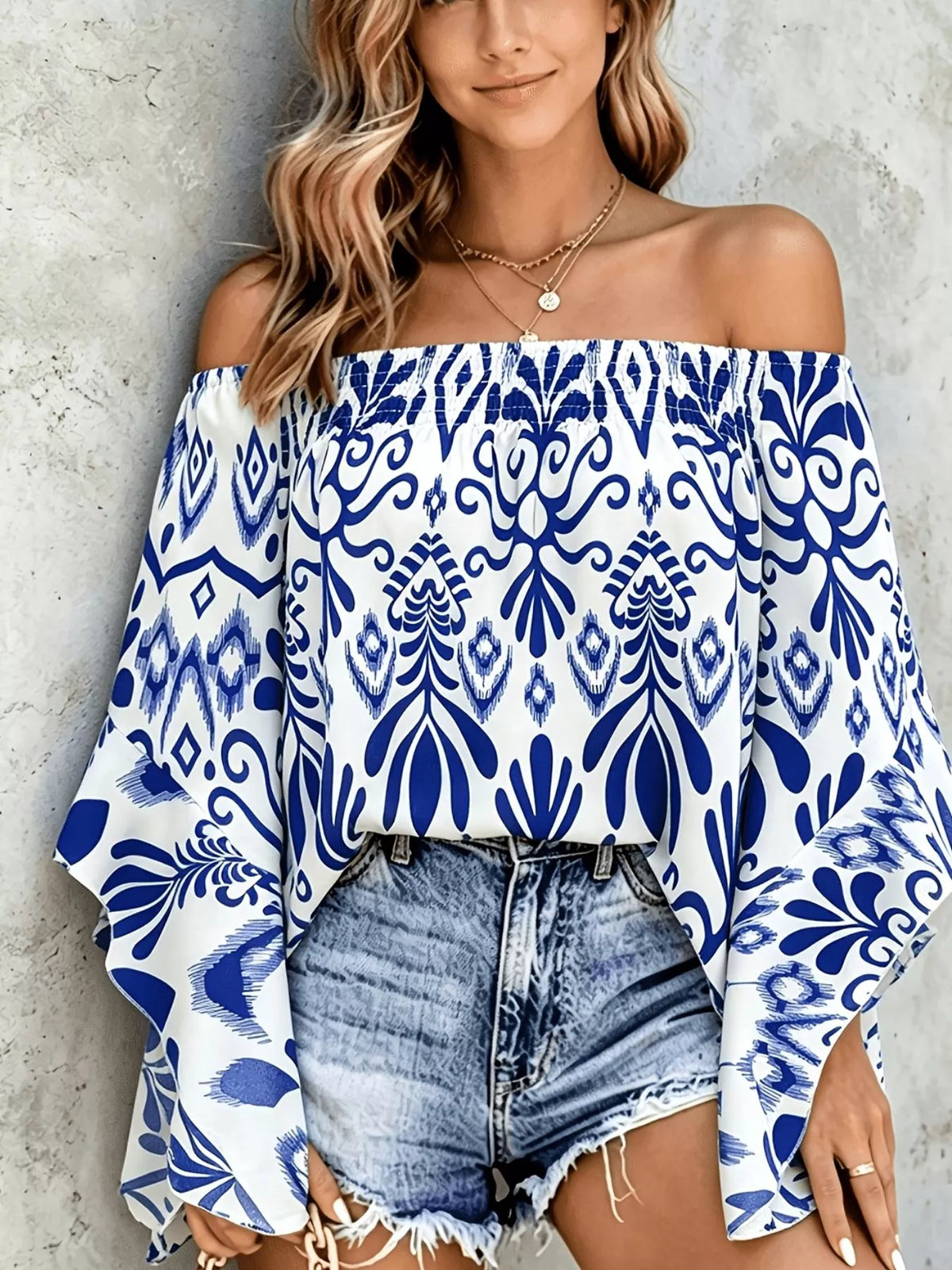 Trendsi Printed Off Shoulder Blouse -