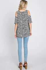 Trendsi Heimish Full Size Leopard Round Neck Cold Shoulder T-Shirt Plus Size - Shirts