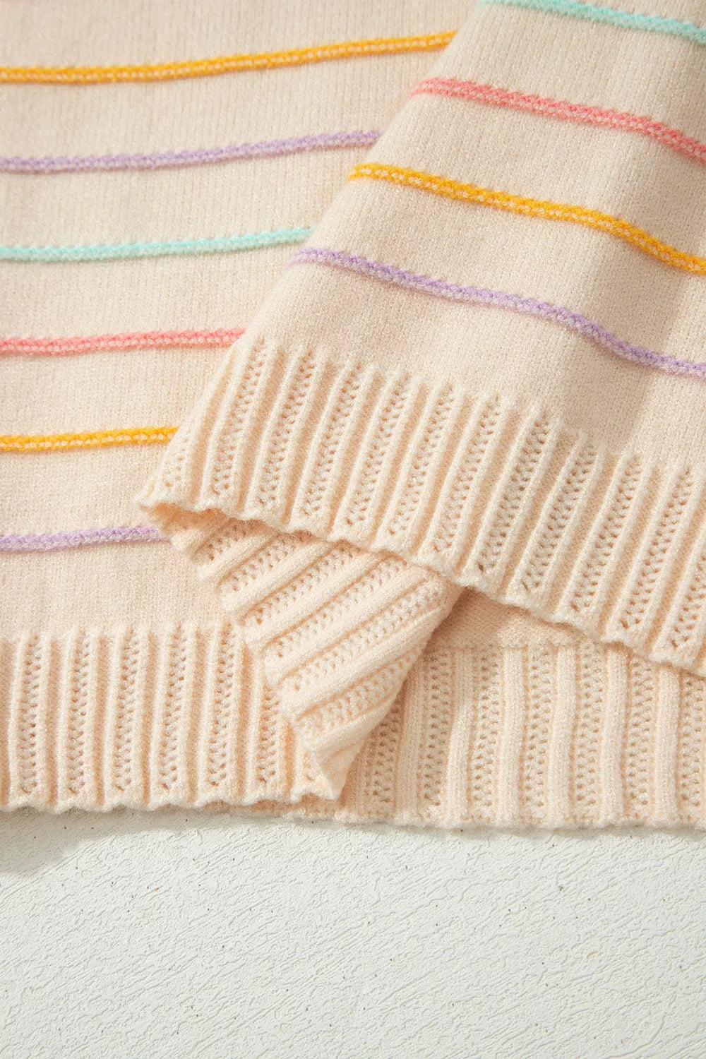 Trendsi Stripe Colorful Stripes Crew Neck Knit Sweater -