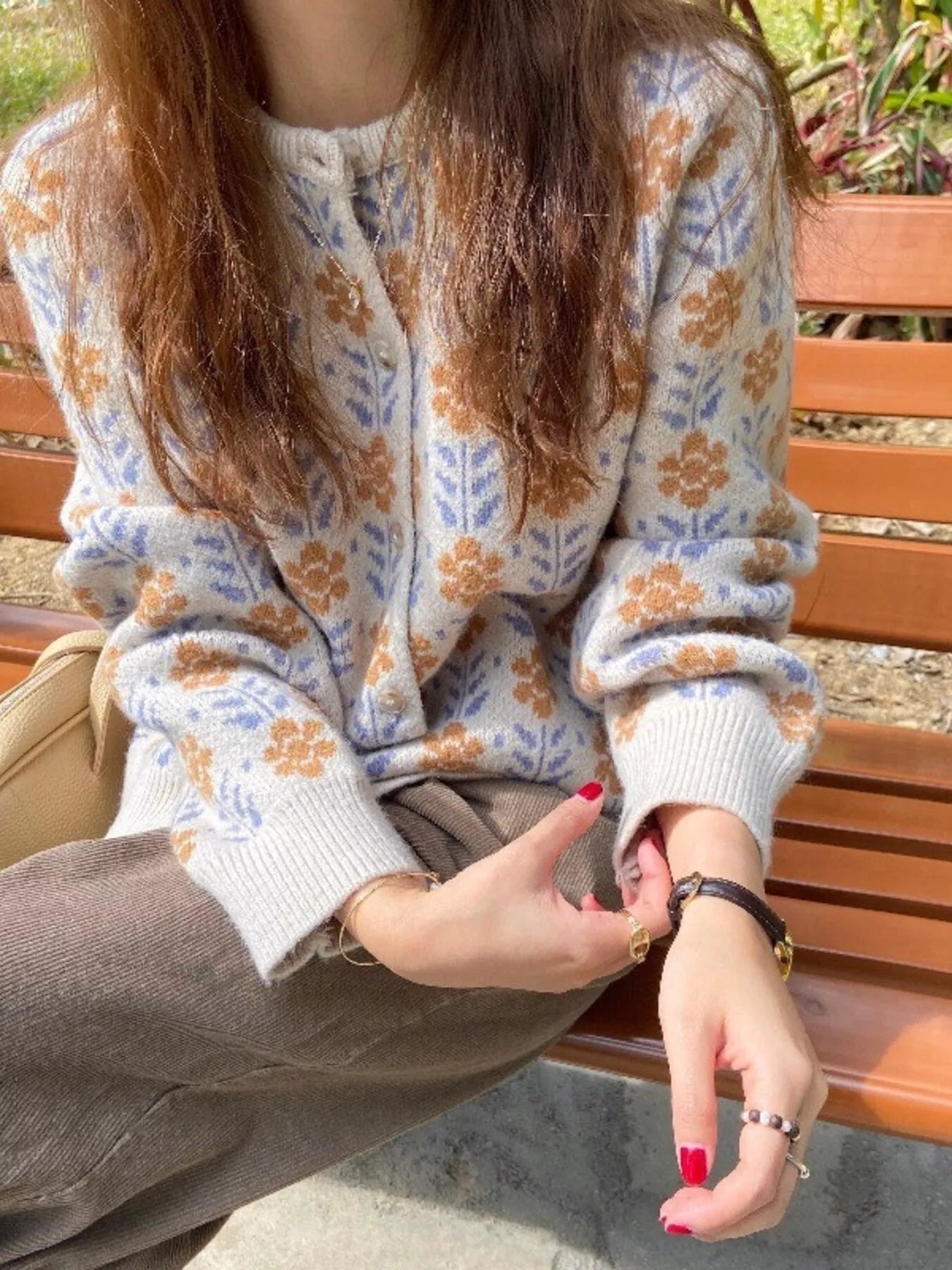 Trendsi Floral Button Up Knit Cardigan -