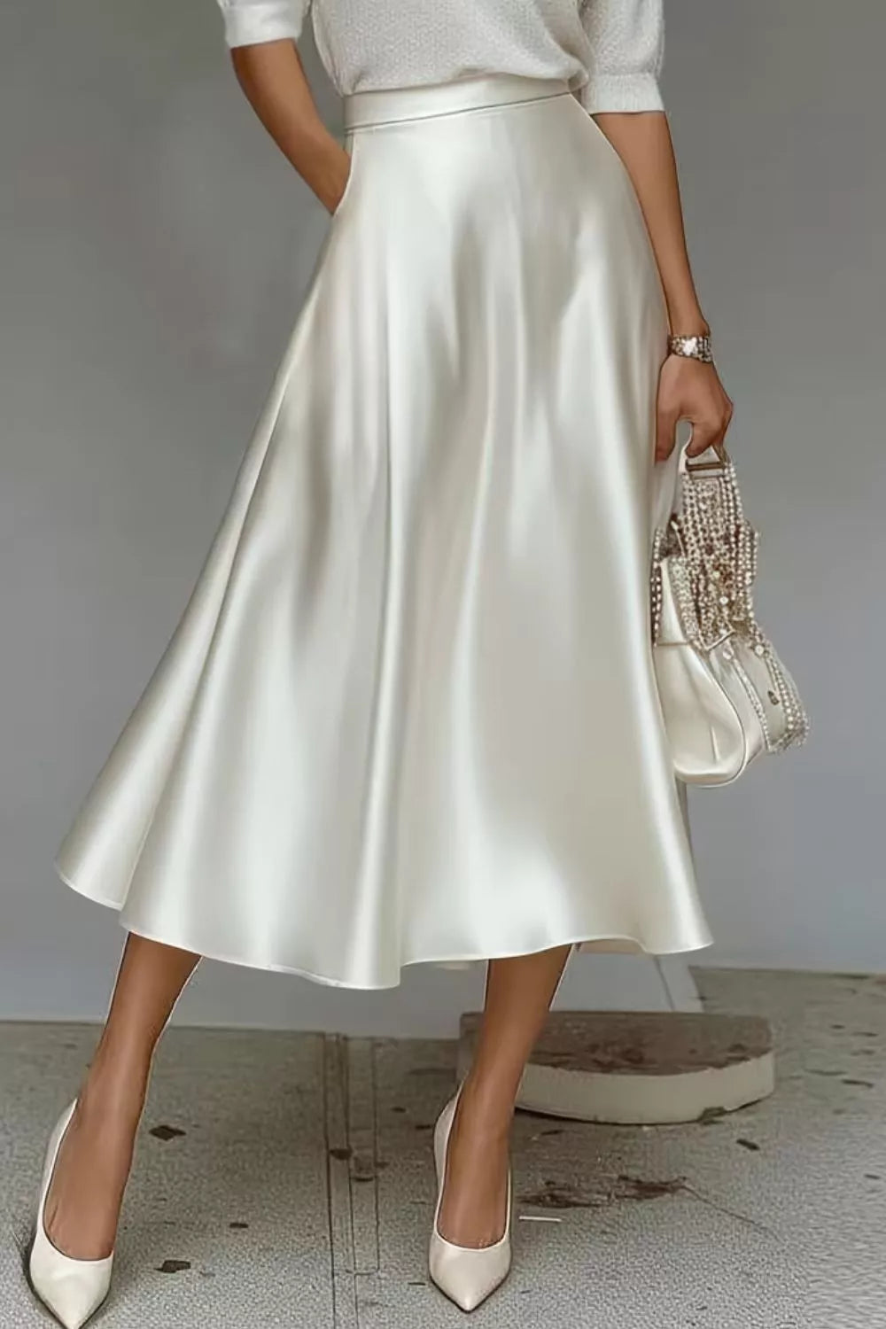 Trendsi Satin A-Line Midi Skirt -