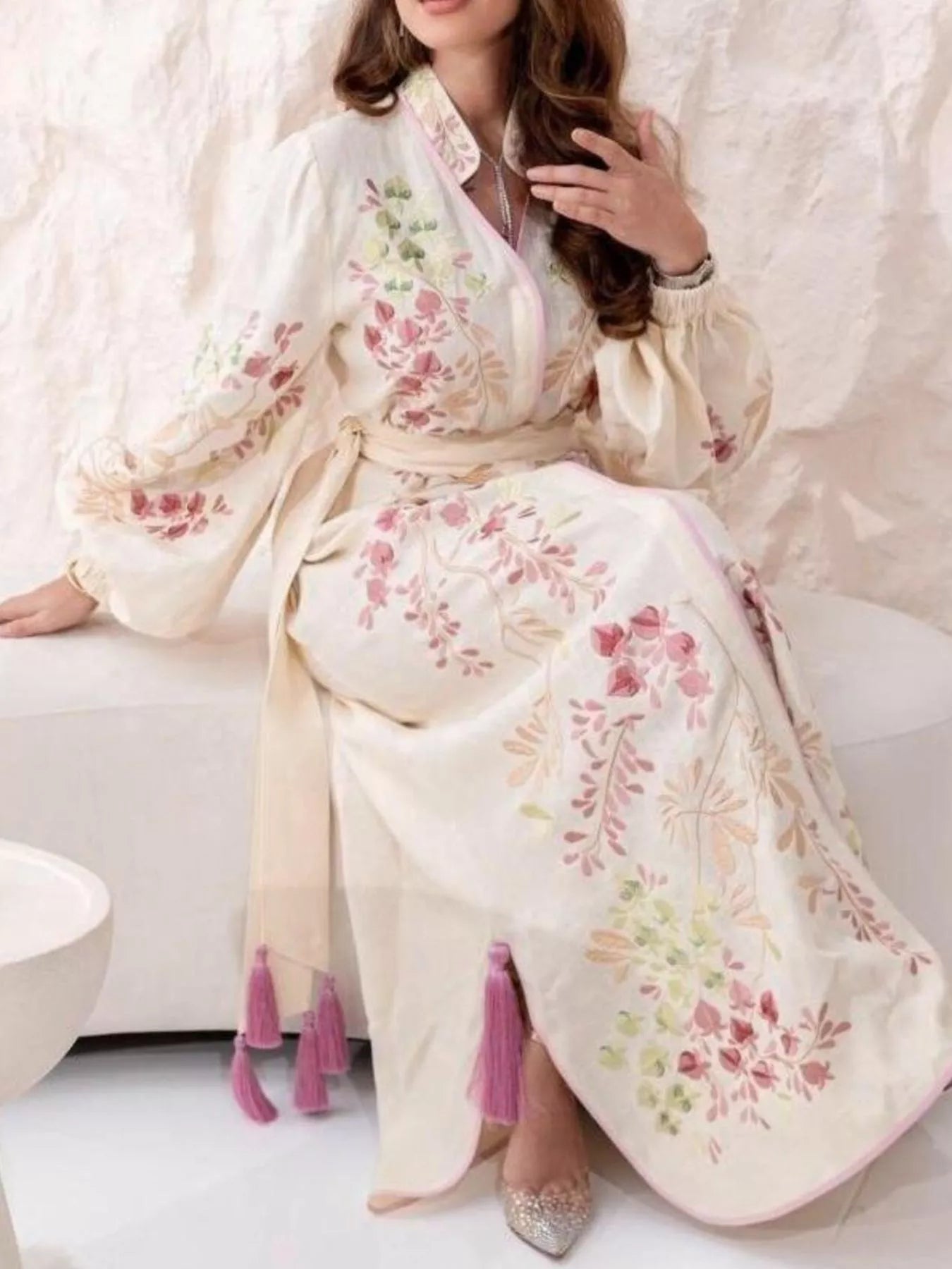 Trendsi Floral Tie Waist Long-Sleeve Maxi Dress -