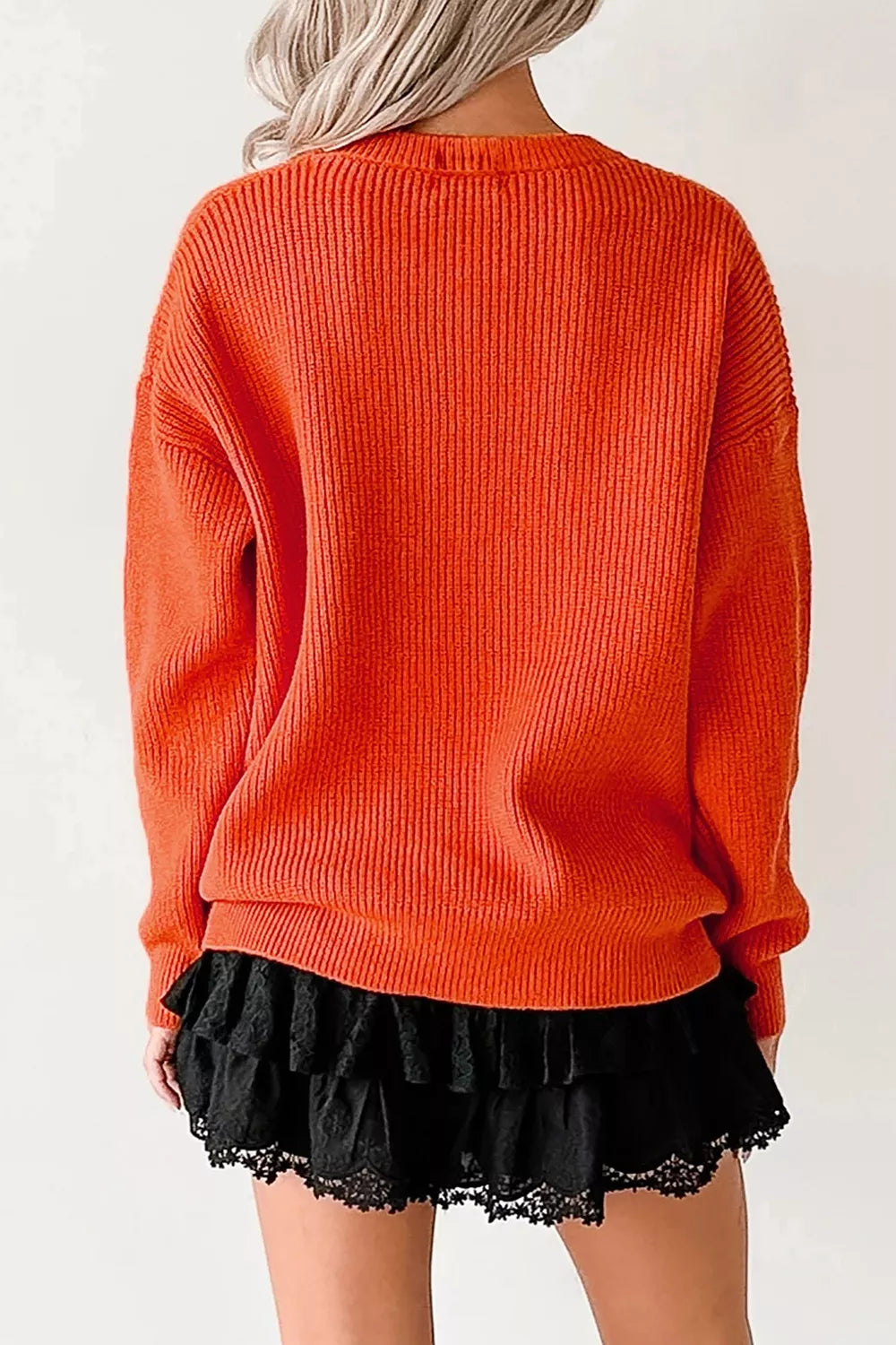 Trendsi Drop Shoulder Long Sleeve Round Neck Halloween Sweater -