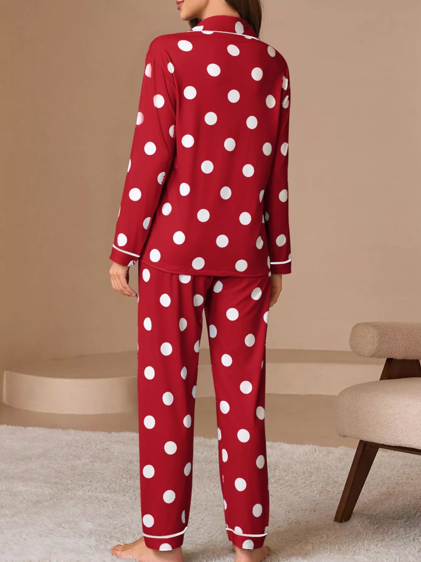 Trendsi Polka Dot Button-Down Top and Pants Lounge Set -