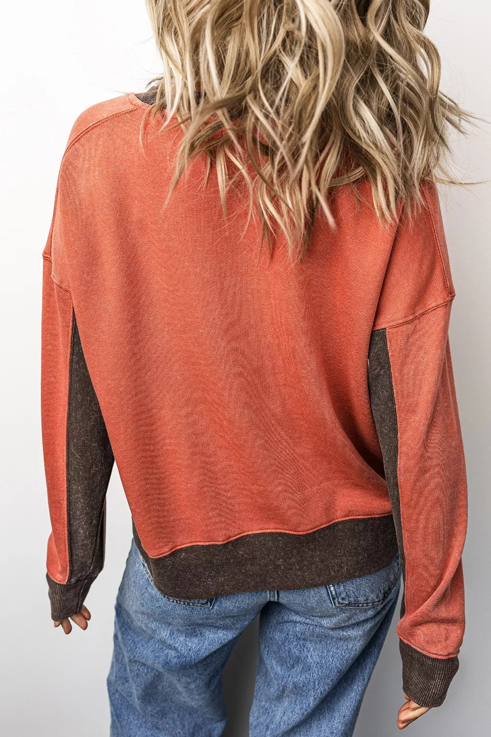 Color Block Long Sleeve Sweatshirt in orange, back view
