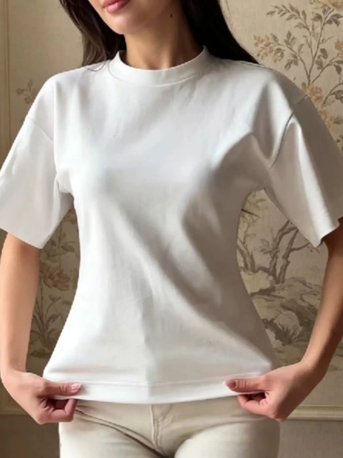 White tie back round neck short sleeve t shirt, front view