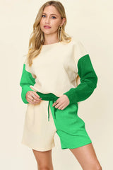 Trendsi Double Take Full Size Contrast Drop Shoulder Top and Shorts Set -