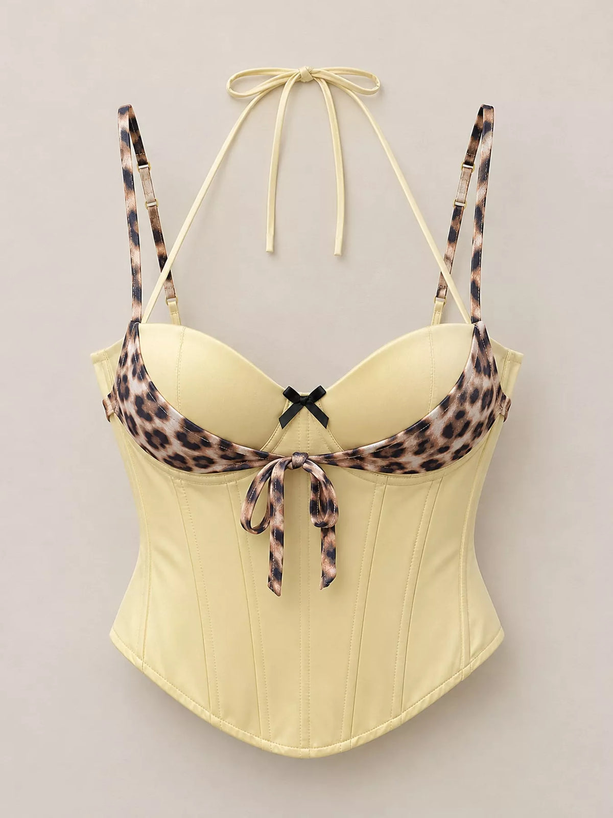 Pale Yellow leopard sweetheart neck cami