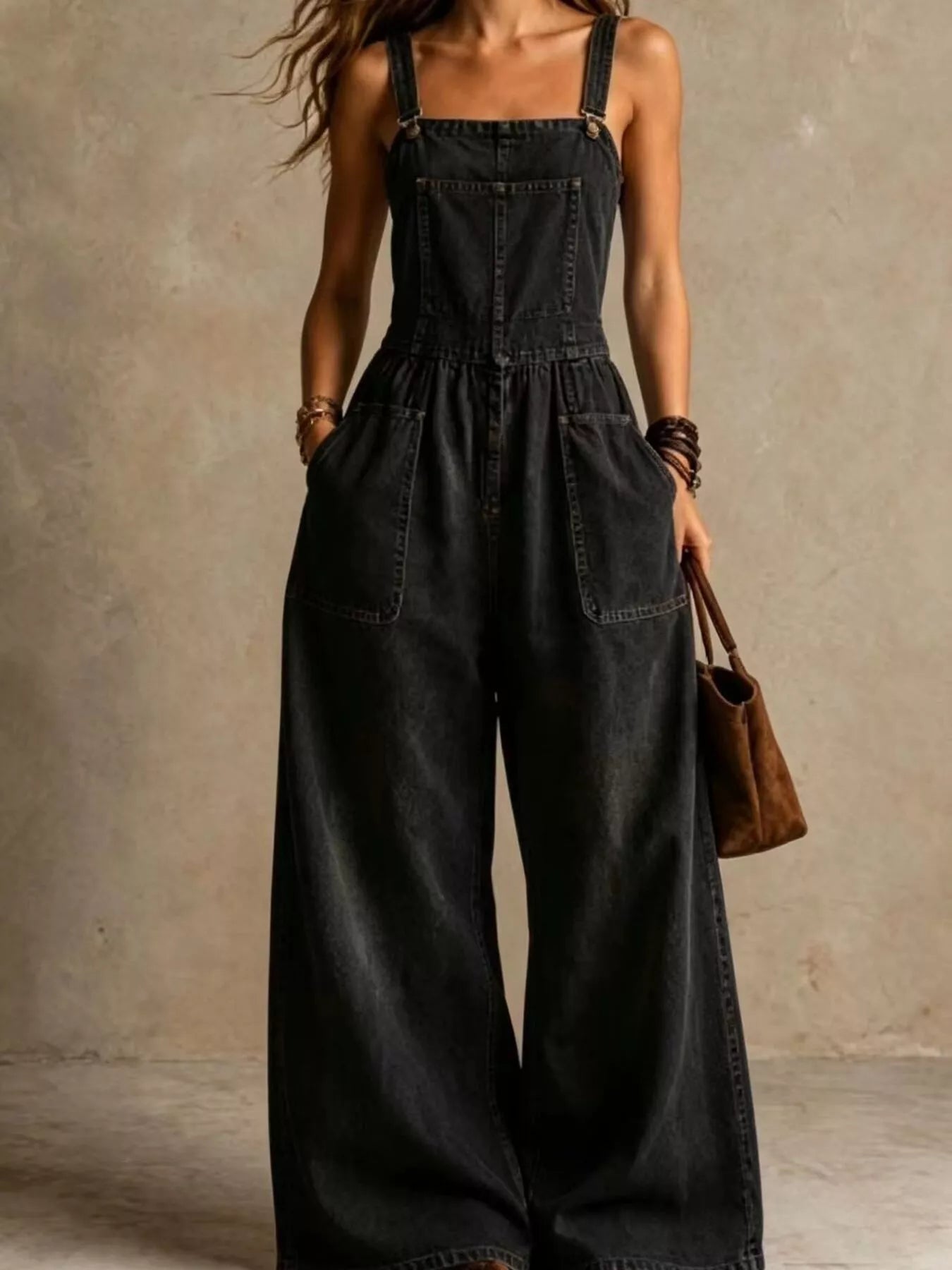 Trendsi Full Size Wide Leg Denim Jumpsuit with Adjustable Straps and Pockets Plus Size -