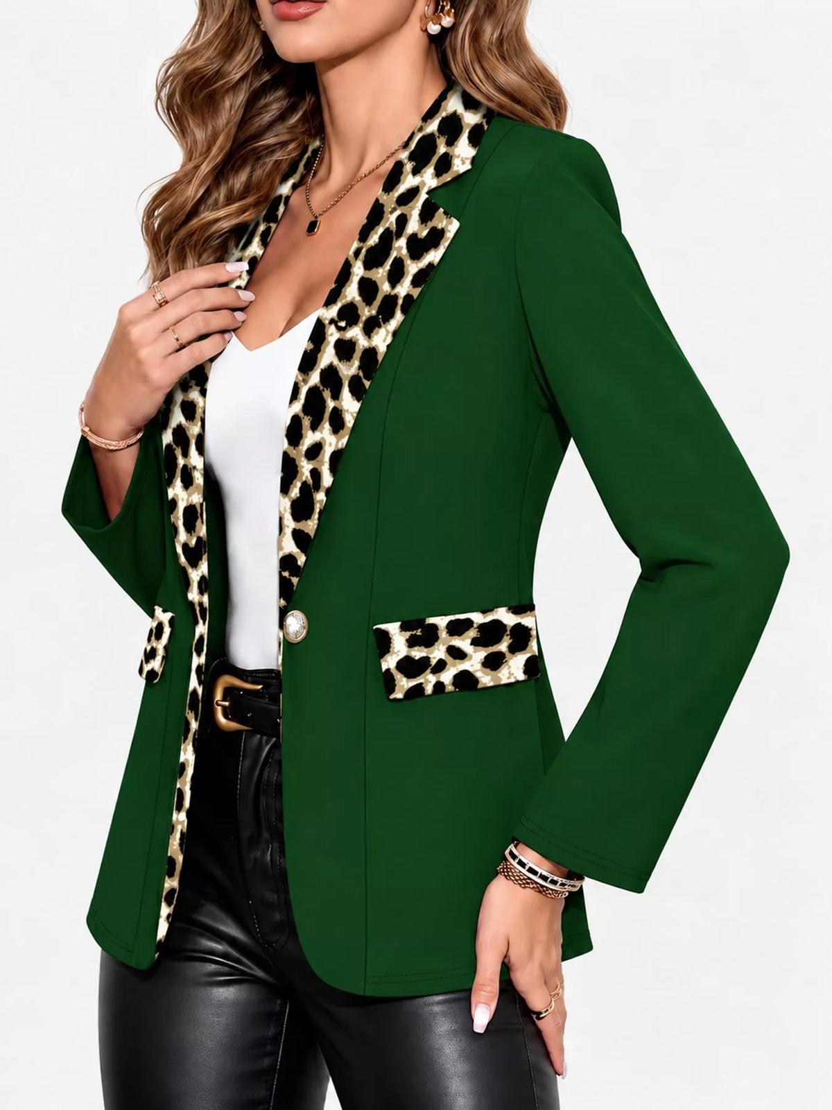 Collared long sleeve blazer, side view