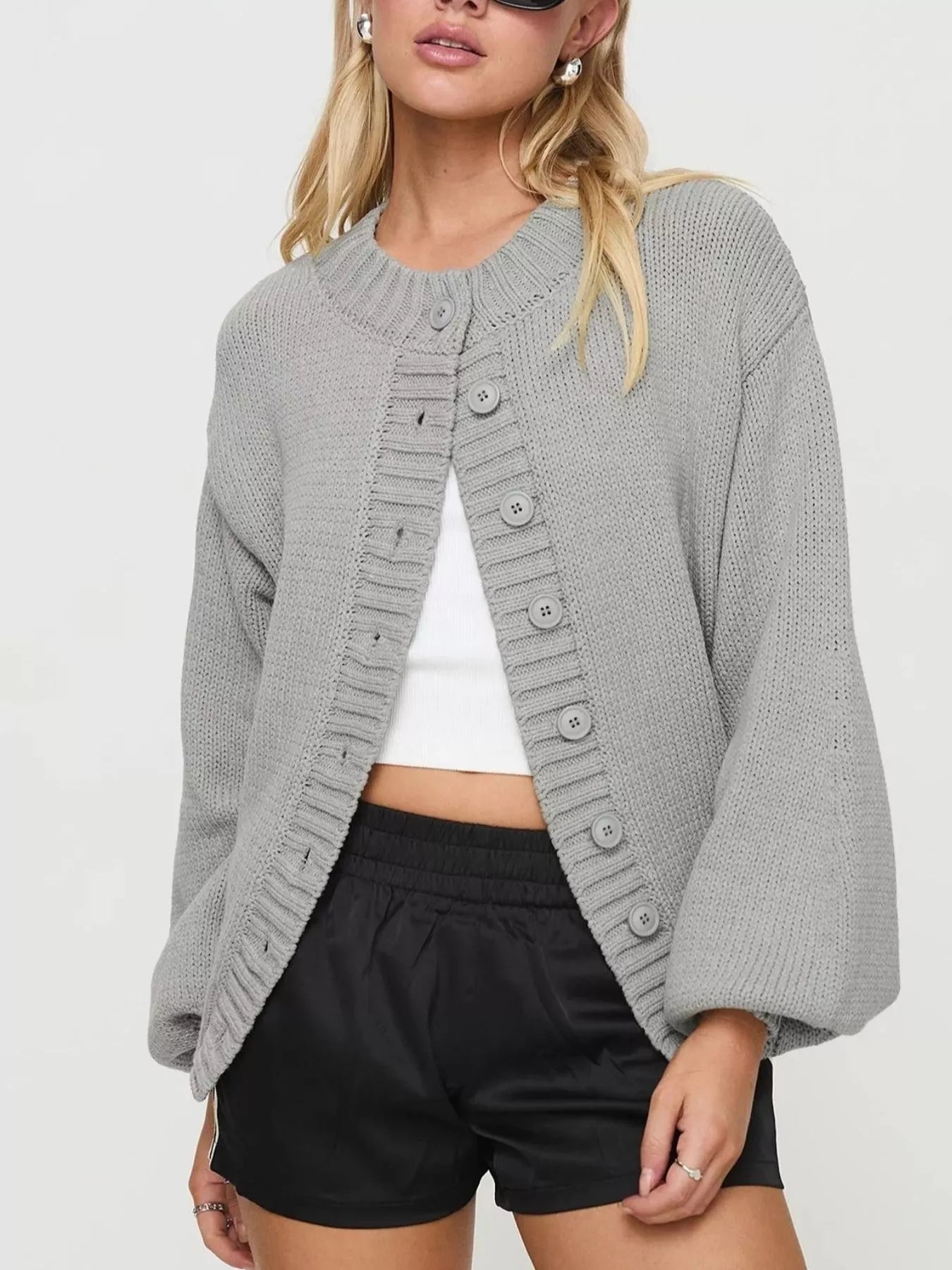 Trendsi Chunky Knit Button-Up Cardigan -