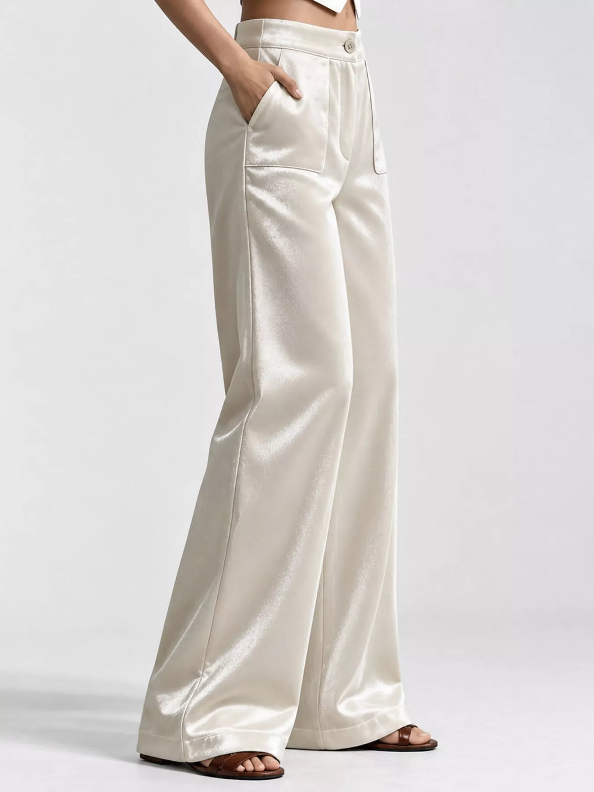 Off-white high-waisted wide-leg velvet pocket pants