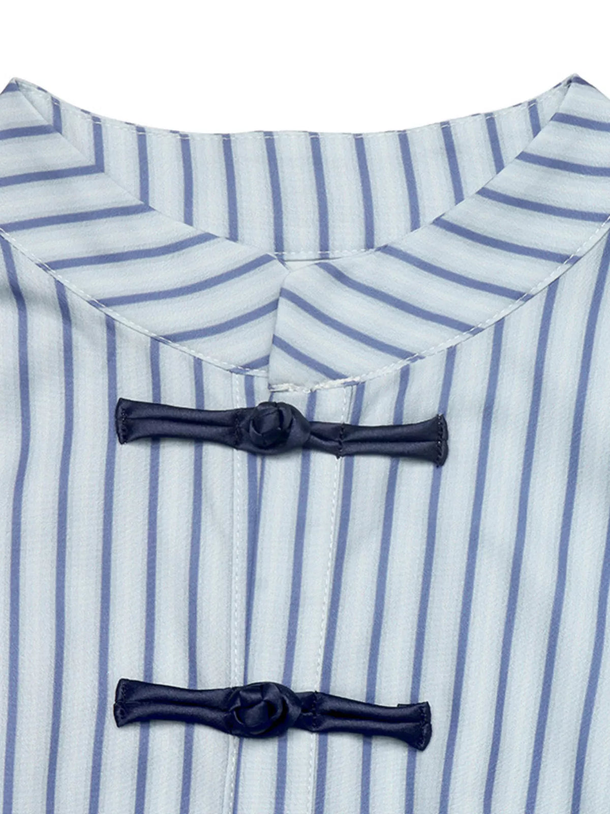 Trendsi Striped Mandarin Knot Buttons Peplum Hem Shirt -