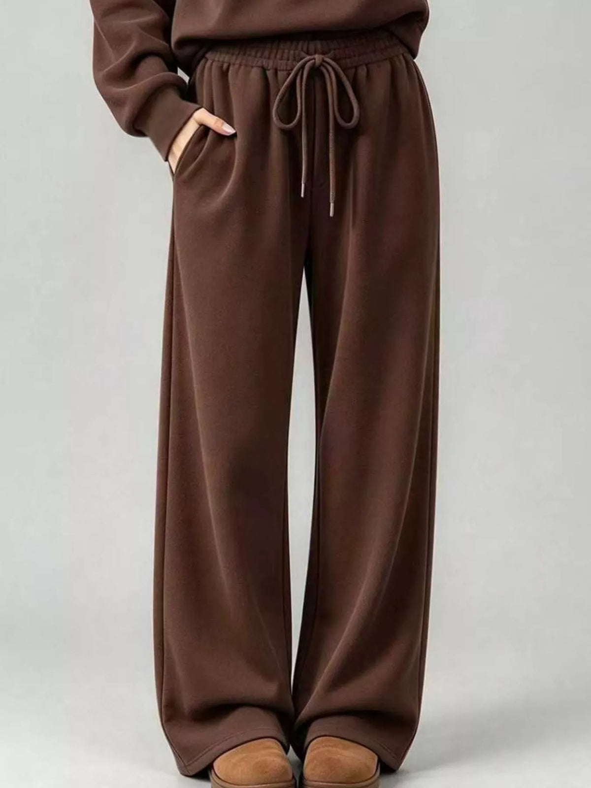 Dark Brown dropped shoulder hoodie and wide-leg pants set