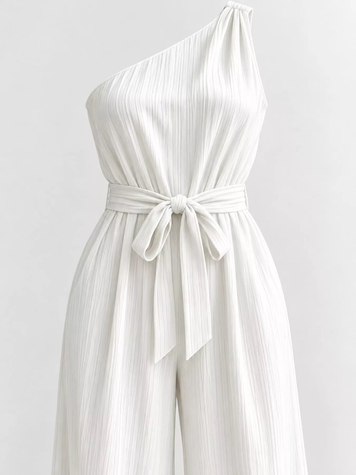 One-Shoulder Wide-Leg Jumpsuit in white, construction detail