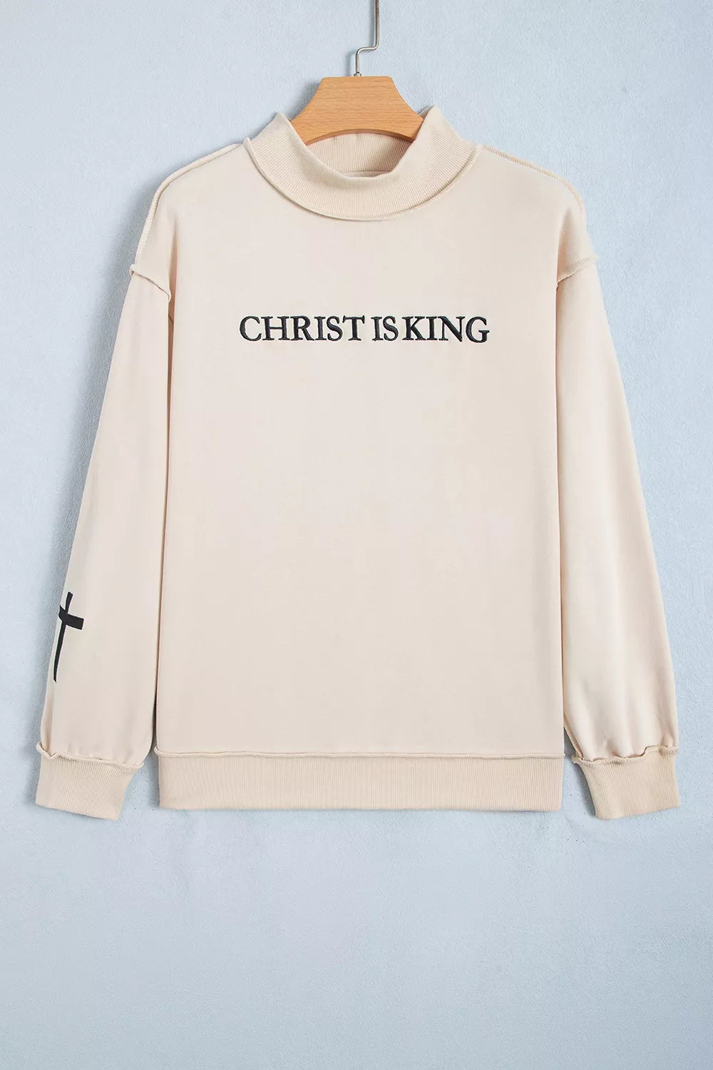 CHRIST IS KING embroidered high-neck sweatshirt