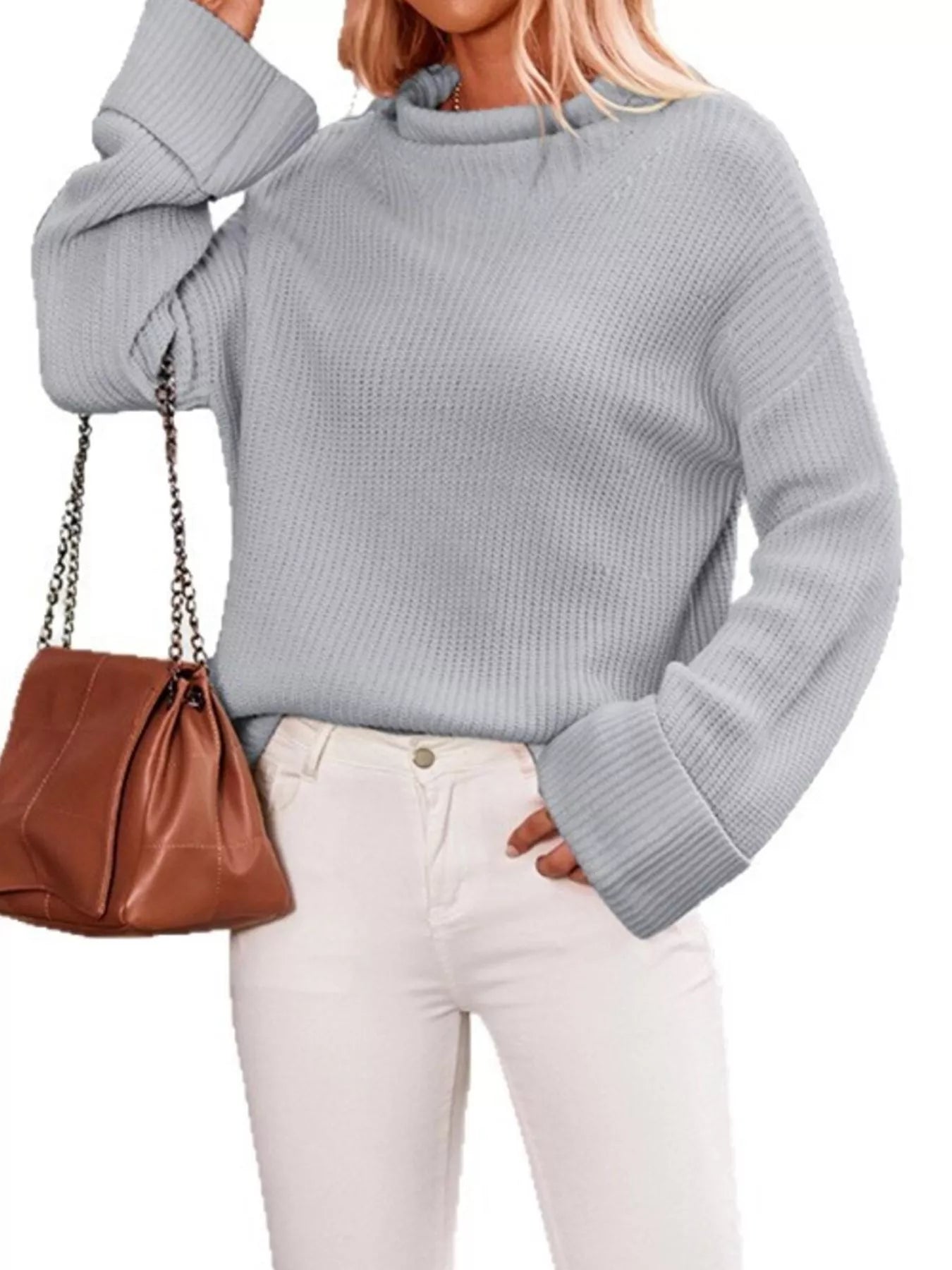 Trendsi Mock Neck Dropped Shoulder Sweater -