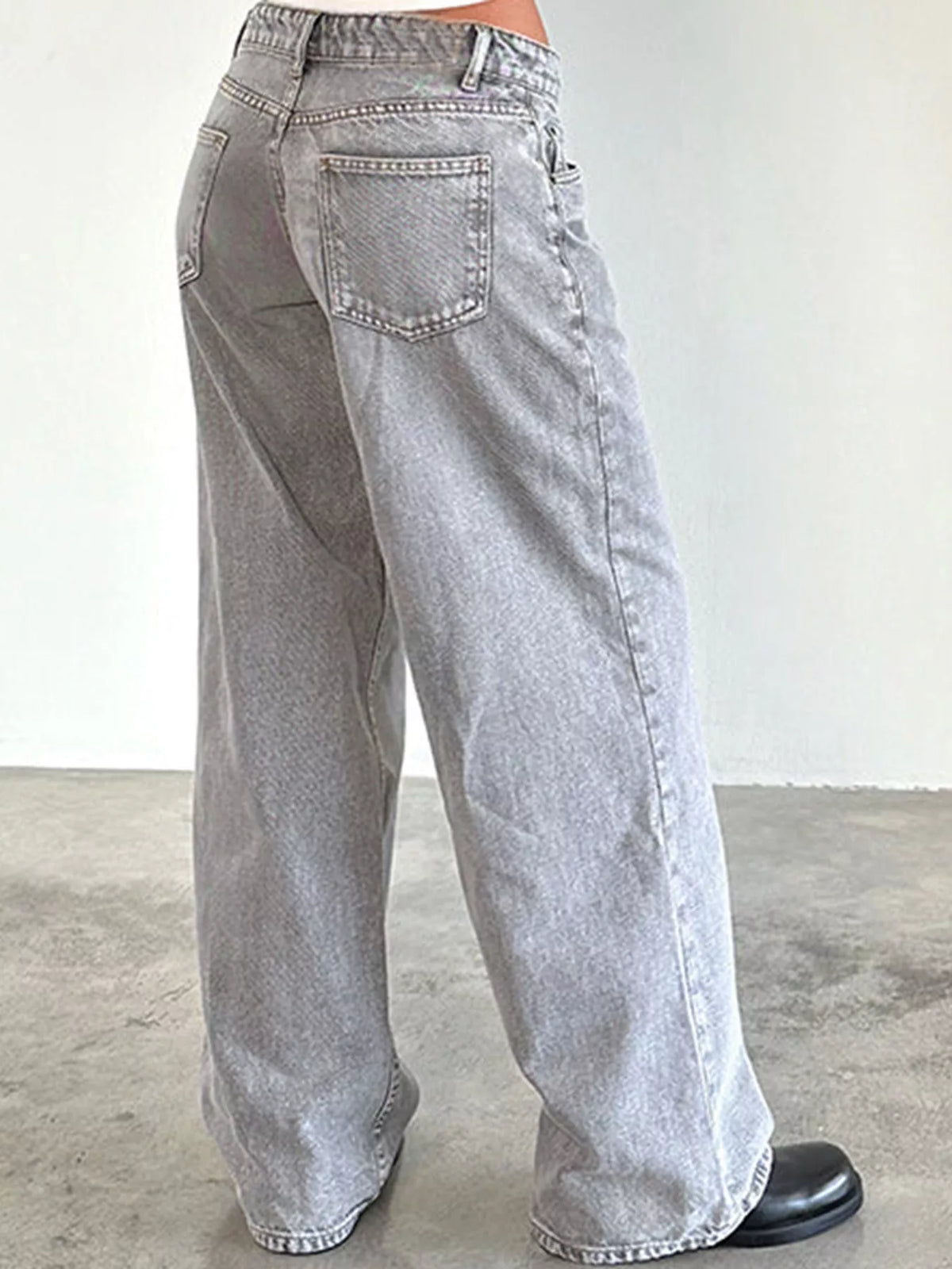 Wide-Leg Vintage Wash Jeans in light gray, back view