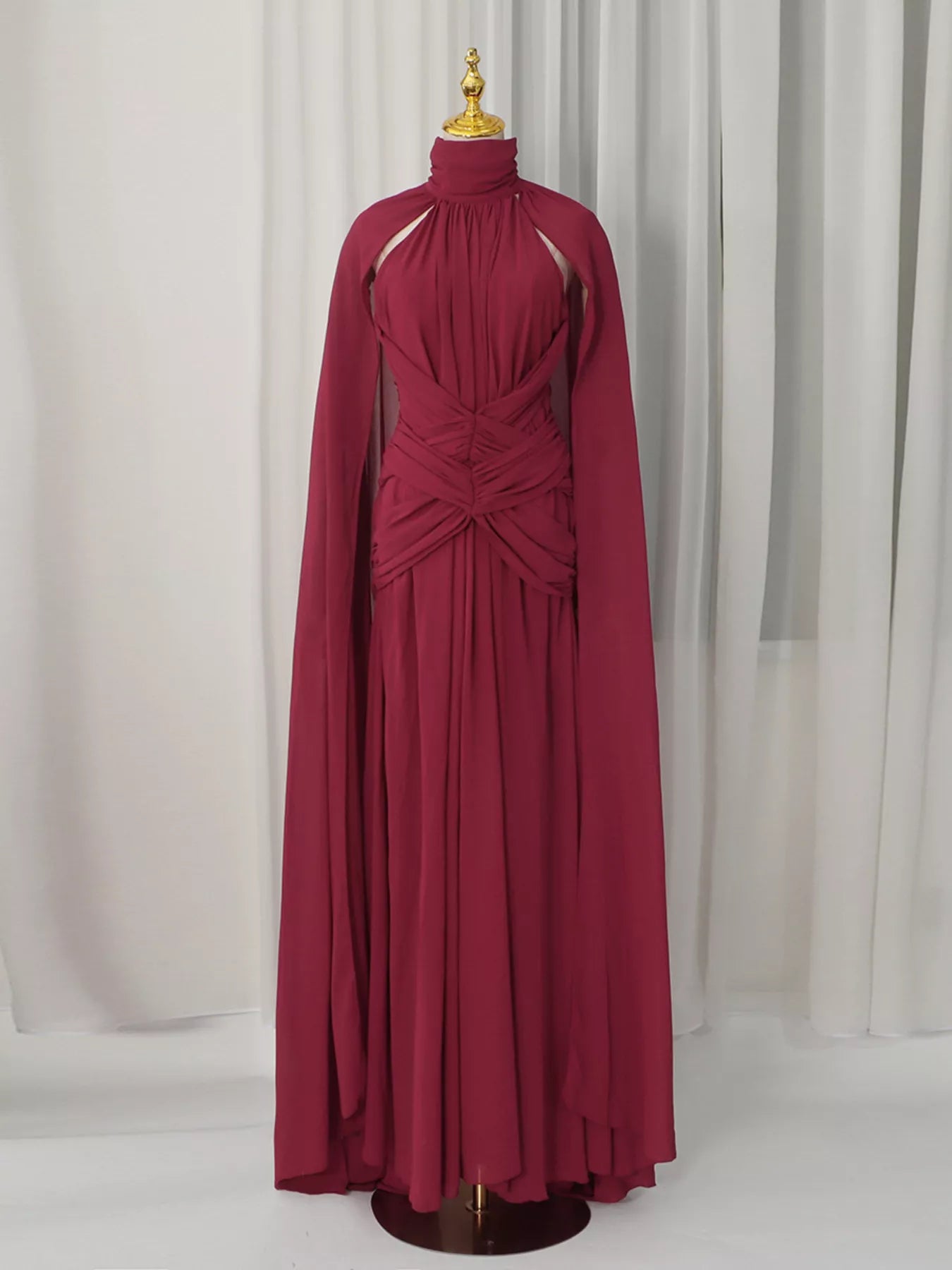 Trendsi Ruched Halter Neck Cape Maxi Dress -