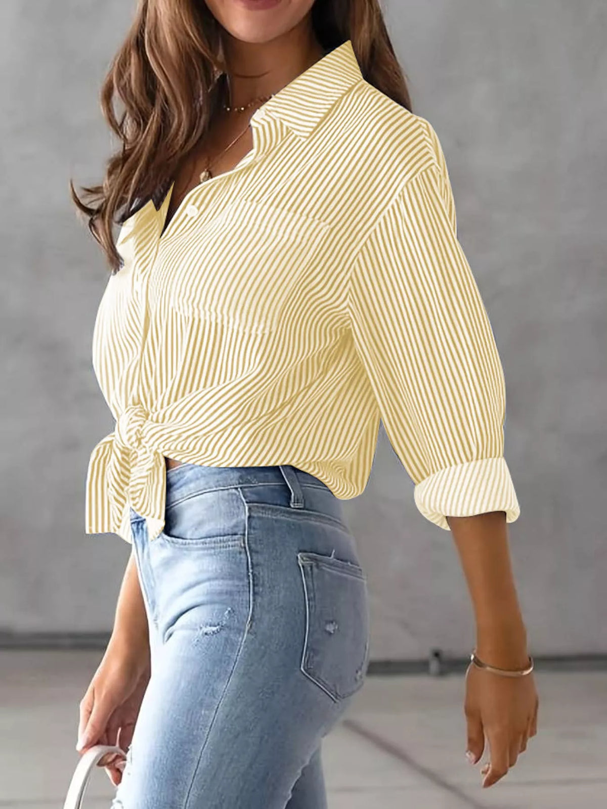 Striped long shirt, yellow side