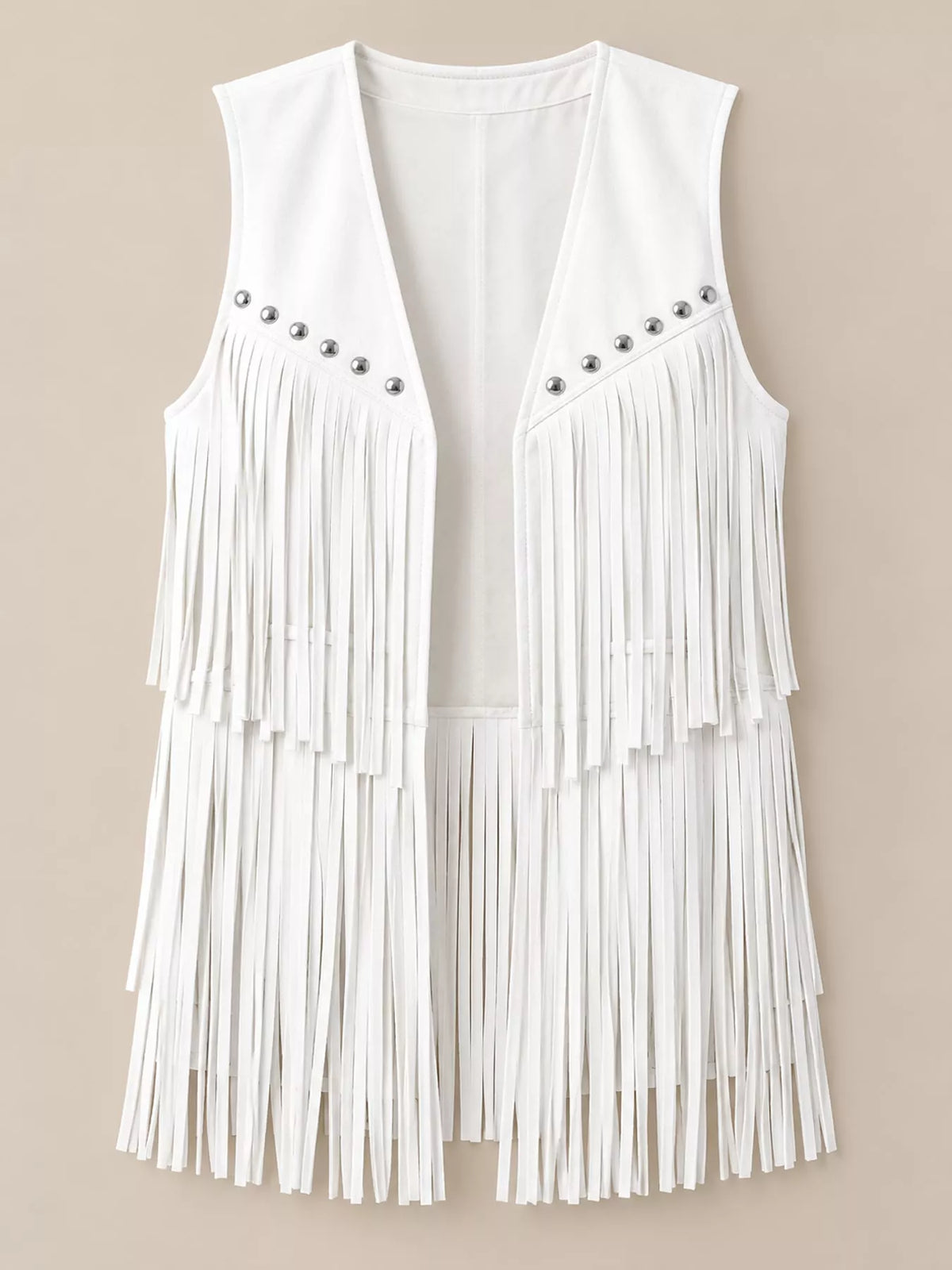 Fringed Suede Vest Coat in white